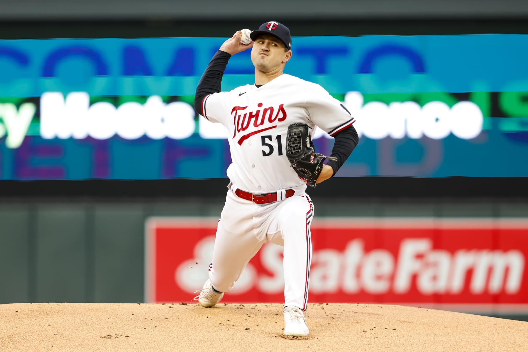 MINNEAPOLIS, MN - APRIL 27: Tyler Mahle #51 of the Minnesota Twins delivers a pitch against the Kansas City Royals in the first inning at Target Field on April 27, 2023 in Minneapolis, Minnesota. (Photo by David Berding/Getty Images)