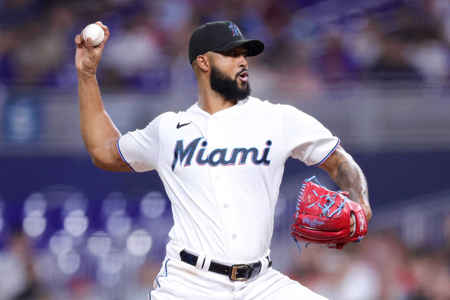 MIAMI, FLORIDA - MAY 30: Sandy Alcantara #22 of the Miami Marlins pitches against the San Diego Padres during the third inning at loanDepot park on May 30, 2023 in Miami, Florida. (Photo by Megan Briggs/Getty Images)