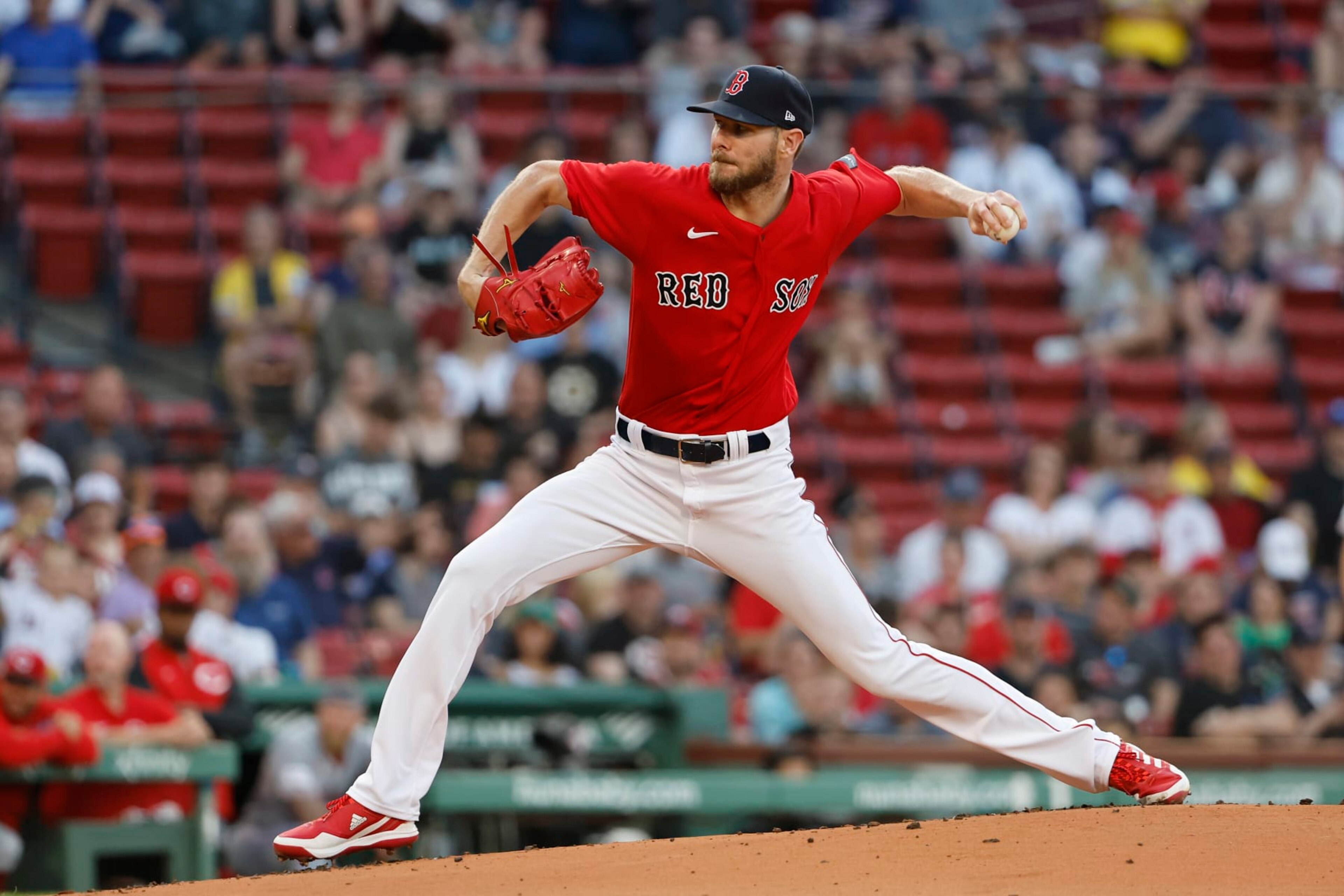 BOSTON, MA - JUNE 1: Chris Sale #41 of the Boston Red Sox pitches during the first inning against the Cincinnati Reds at Fenway Park on June 1, 2023 in Boston, Massachusetts. (Photo By Winslow Townson/Getty Images)