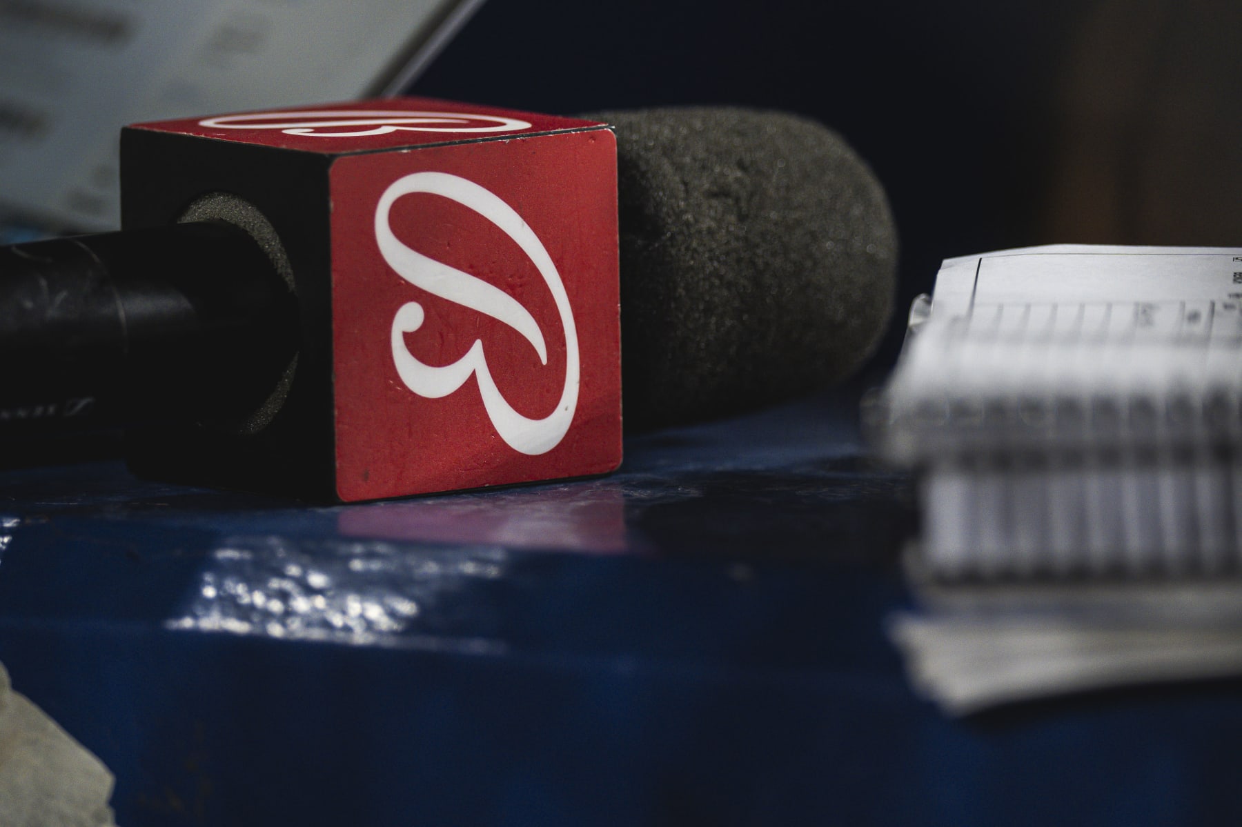 MIAMI, FL - MAY 30: A Bally Sports San Diego microphone sits on the ledge of the dugout as the San Diego Padres face against the Miami Marlins at loanDepot park on May 30, 2023 in Miami, Florida. (Photo by Matt Thomas/San Diego Padres/Getty Images)