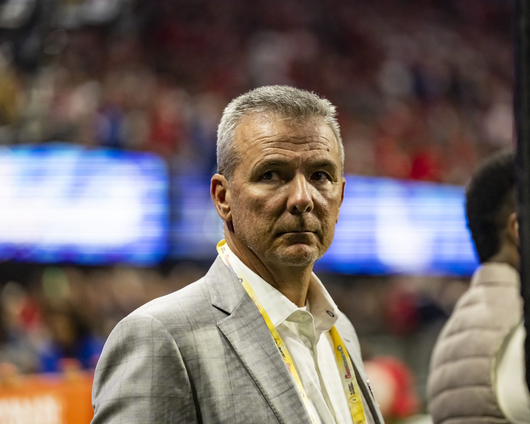 ATLANTA, GA - DECEMBER 31: Urban Meyer before a game between Ohio State Buckeyes and Georgia Bulldogs at Mercedes-Benz Stadium on December 31, 2022 in Atlanta, Georgia. (Photo by Steve Limentani/ISI Photos/Getty Images)