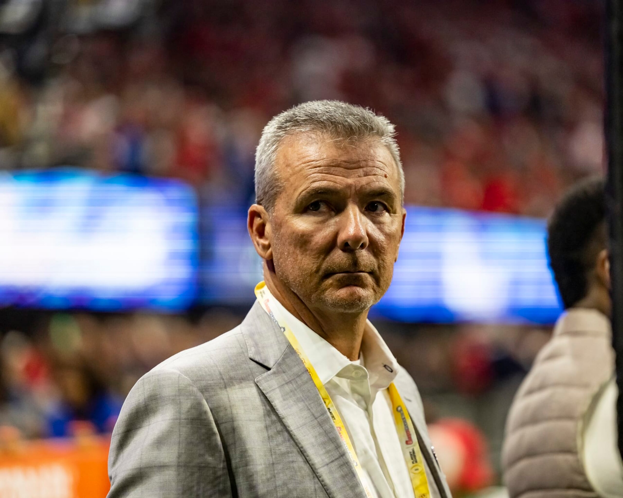 ATLANTA, GA - DECEMBER 31: Urban Meyer before a game between Ohio State Buckeyes and Georgia Bulldogs at Mercedes-Benz Stadium on December 31, 2022 in Atlanta, Georgia. (Photo by Steve Limentani/ISI Photos/Getty Images)