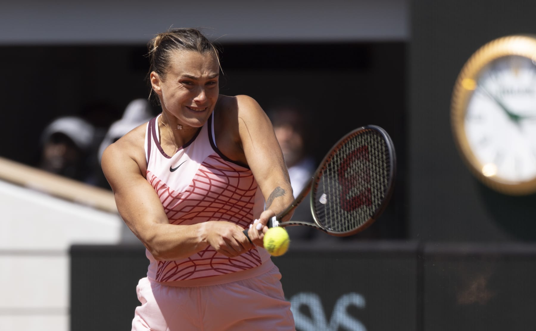 PARIS, FRANCE - JUNE 02: Aryna Sabalenka during the Women's Singles Third Round match on Day Six of the 2023 French Open at Roland Garros on June 02, 2023 in Paris, France. (Photo by Tnani Badreddine/DeFodi Images via Getty Images)