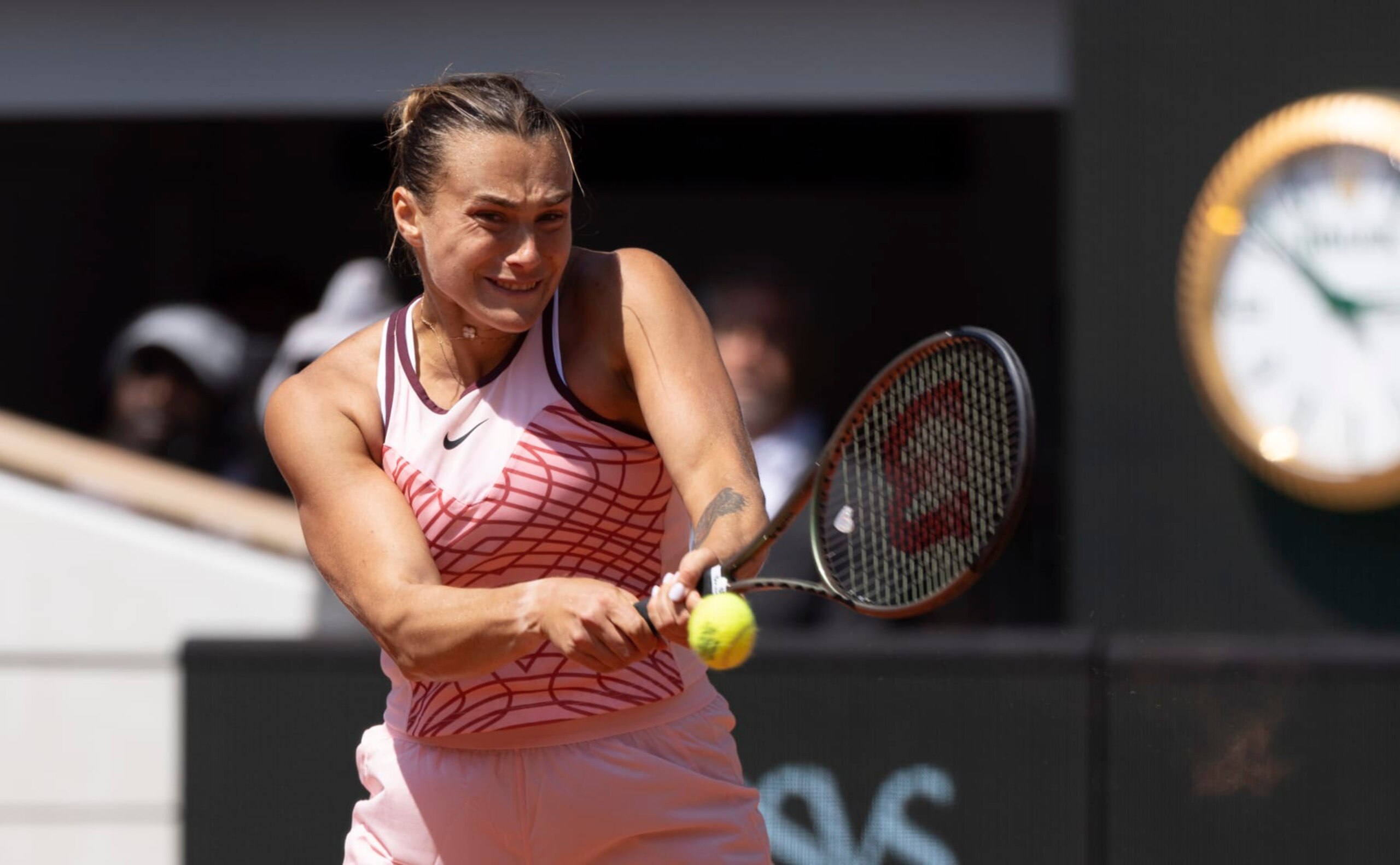 PARIS, FRANCE - JUNE 02: Aryna Sabalenka during the Women's Singles Third Round match on Day Six of the 2023 French Open at Roland Garros on June 02, 2023 in Paris, France. (Photo by Tnani Badreddine/DeFodi Images via Getty Images)