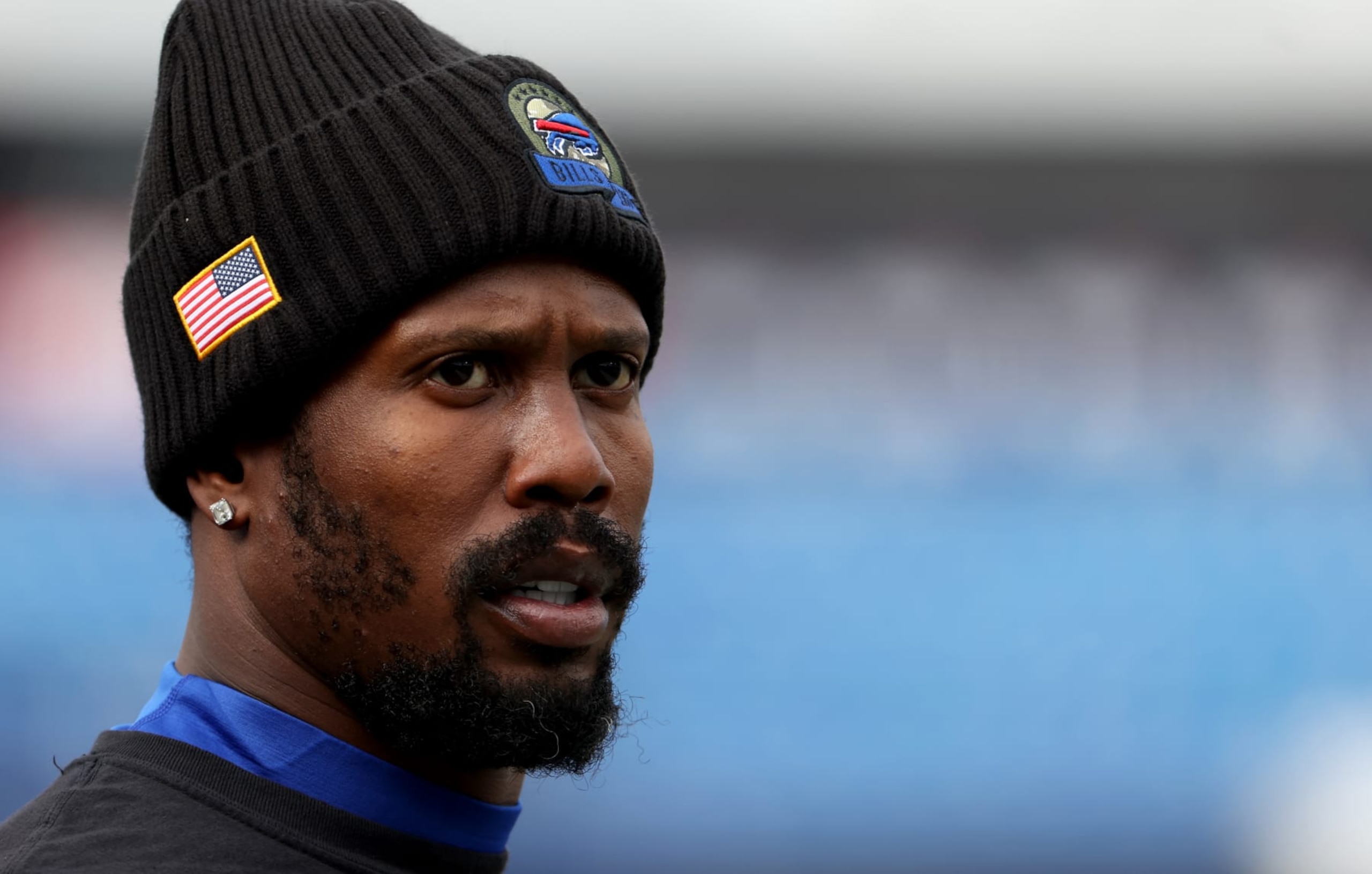 ORCHARD PARK, NY - NOVEMBER 13: Von Miller #40 of the Buffalo Bills on the field before a game against the Minnesota Vikings at Highmark Stadium on November 13, 2022 in Orchard Park, New York. (Photo by Timothy T Ludwig/Getty Images)