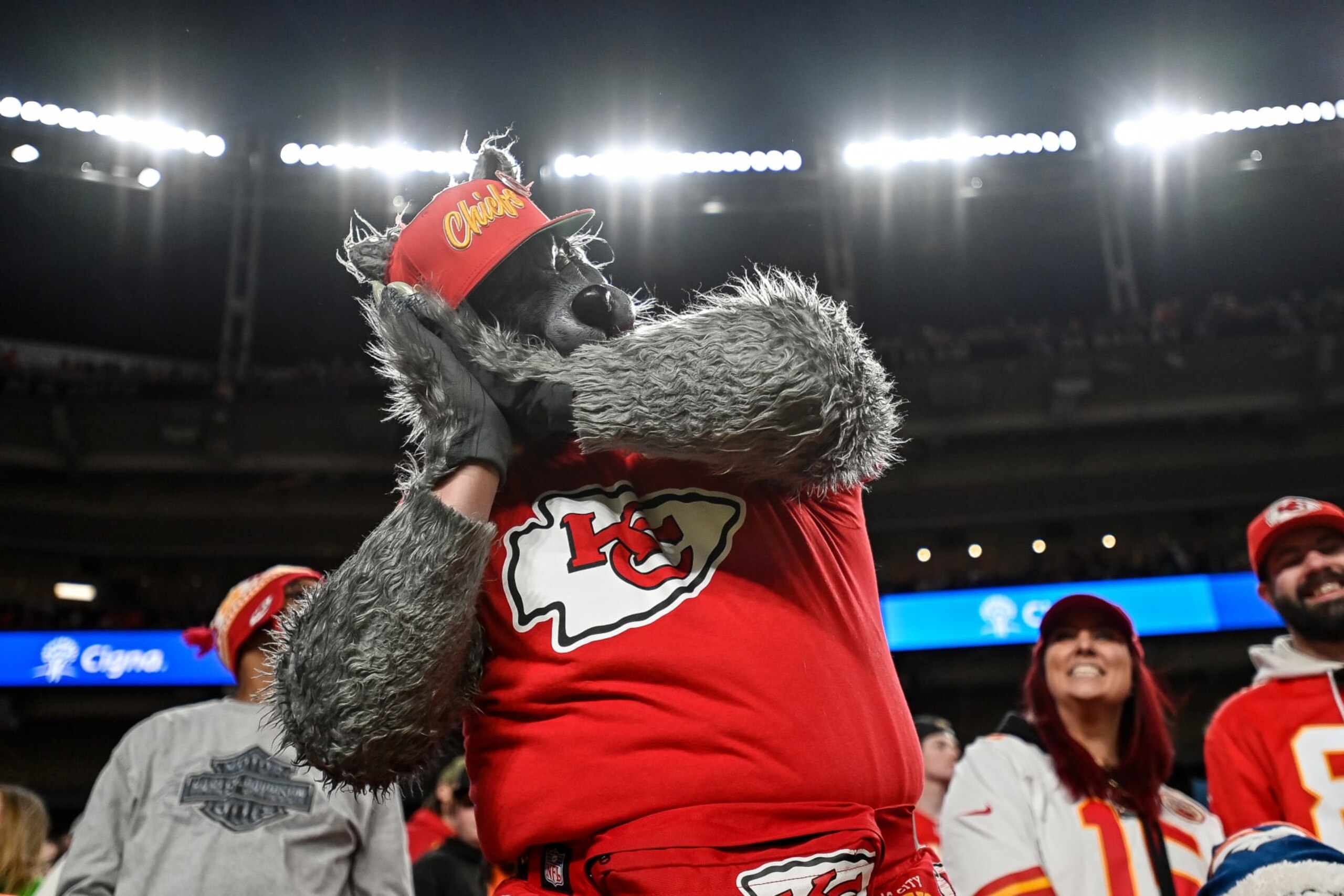 DENVER, CO - DECEMBER 11: A costumed Kansas City Chiefs fans shows the night night gesture in the fourth quarter during a game between the Kansas City Chiefs and the Denver Broncos at Empower Field at Mile High on December 11, 2022 in Denver, Colorado. (Photo by Dustin Bradford/Icon Sportswire via Getty Images)