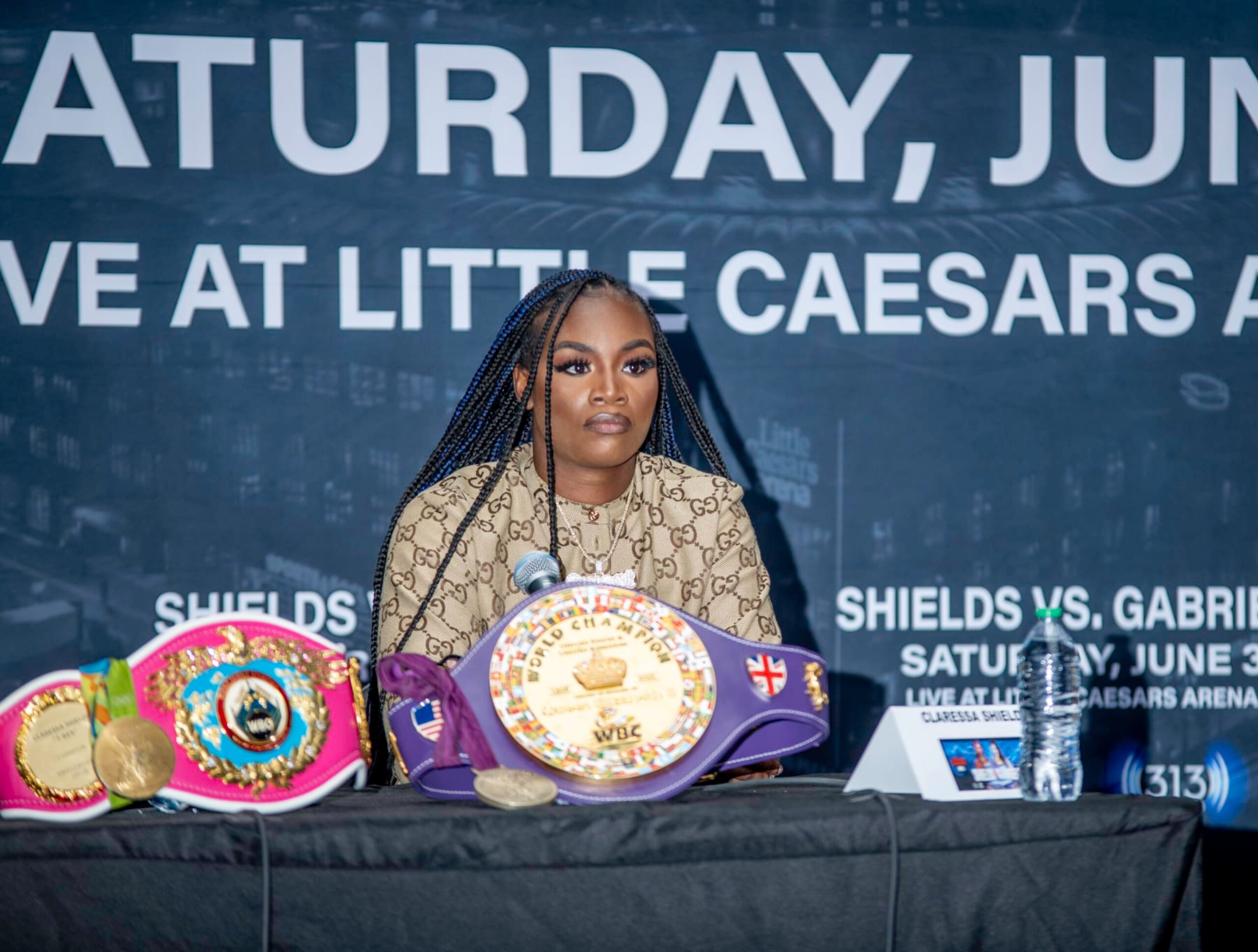 Claressa Shields during a press conference for the fight.