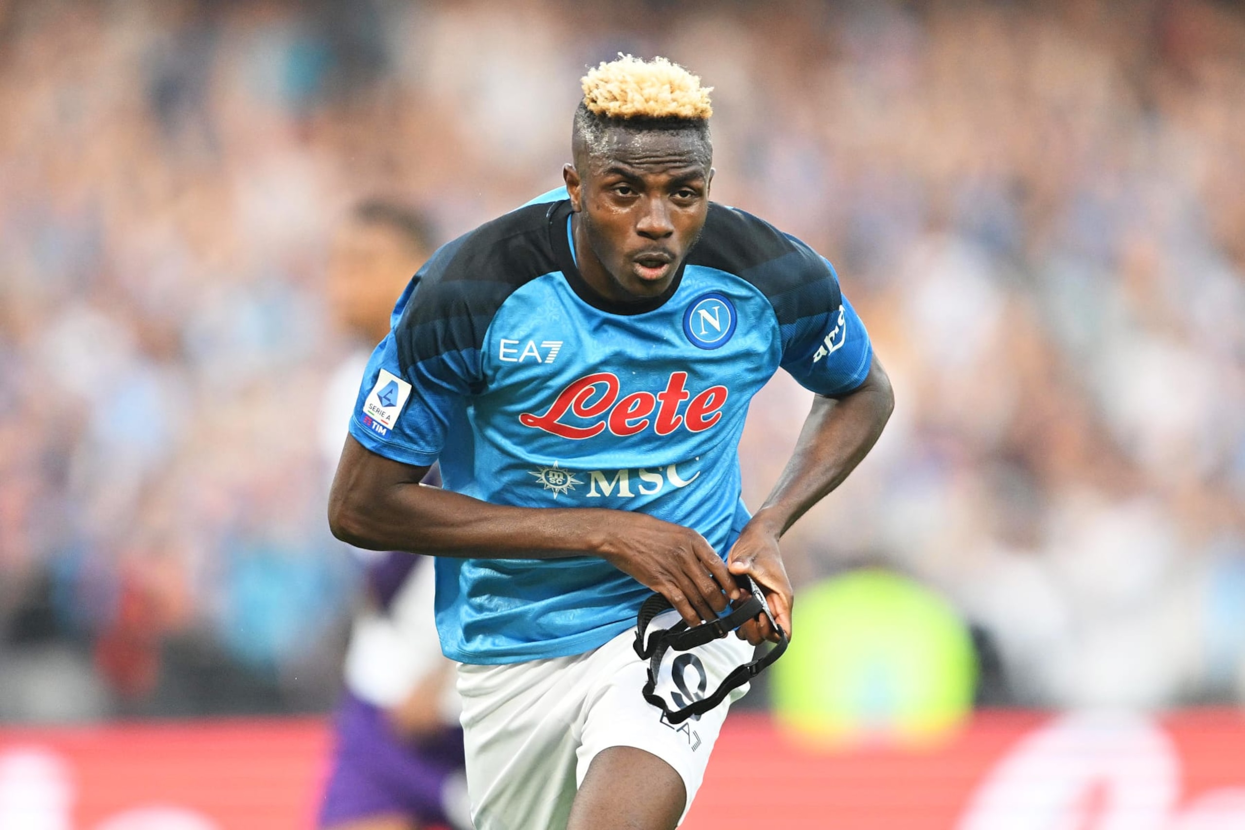 NAPLES, ITALY - MAY 07: Victor Osimhen of SSC Napoli celebrates after scoring the team's first goal during the Serie A match between SSC Napoli and ACF Fiorentina at Stadio Diego Armando Maradona on May 07, 2023 in Naples, Italy. (Photo by Francesco Pecoraro/Getty Images) NAPLES, ITALY - MAY 07: Victor Osimhen of SSC Napoli celebrates after scoring the team's first goal during the Serie A match between SSC Napoli and ACF Fiorentina at Stadio Diego Armando Maradona on May 07, 2023 in Naples, Italy. (Photo by Francesco Pecoraro/Getty Images)