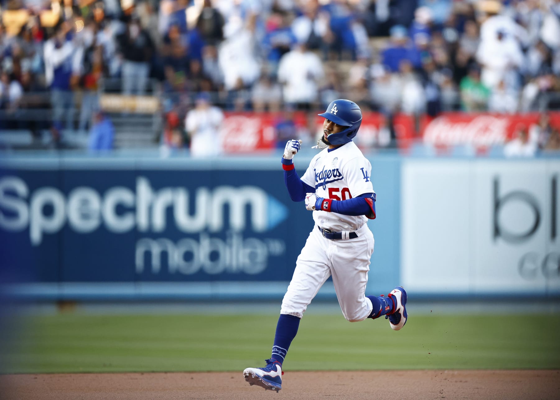 LOS ANGELES, CALIFORNIA - JUNE 02:  Mookie Betts #50 of the Los Angeles Dodgers celebrates a home run against the New York Yankees in the first inning at Dodger Stadium on June 02, 2023 in Los Angeles, California. (Photo by Ronald Martinez/Getty Images)