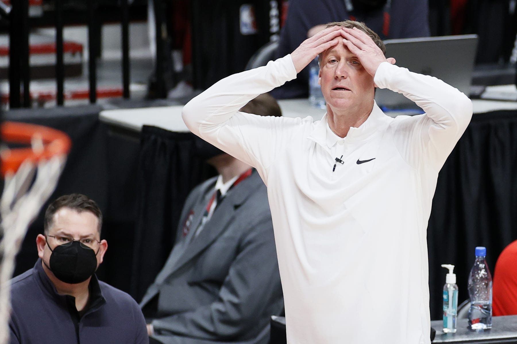 PORTLAND, OREGON - JUNE 03: Head coach Terry Stotts of the Portland Trail Blazers reacts in the second quarter against the Denver Nuggets during Round 1, Game 6 of the 2021 NBA Playoffs at Moda Center on June 03, 2021 in Portland, Oregon. NOTE TO USER: User expressly acknowledges and agrees that, by downloading and or using this photograph, User is consenting to the terms and conditions of the Getty Images License Agreement. (Photo by Steph Chambers/Getty Images)