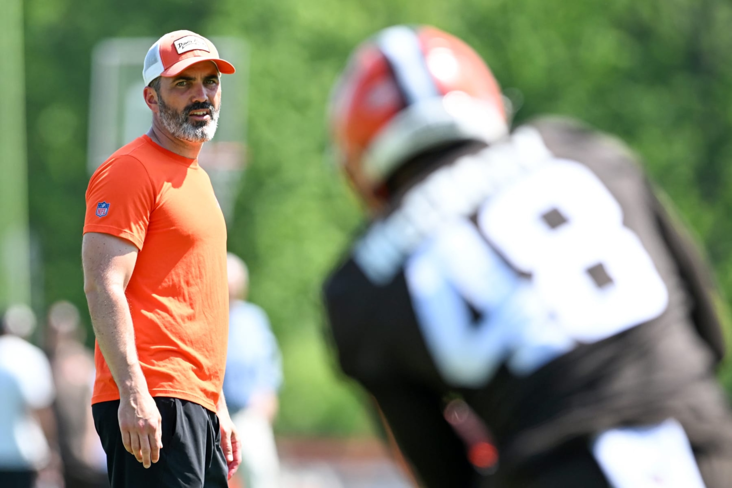 BEREA, OHIO - MAY 31: Head coach Kevin Stefanski of the Cleveland Browns watches a drill during the Cleveland Browns OTAs at CrossCountry Mortgage Campus on May 31, 2023 in Berea, Ohio. (Photo by Nick Cammett/Getty Images)