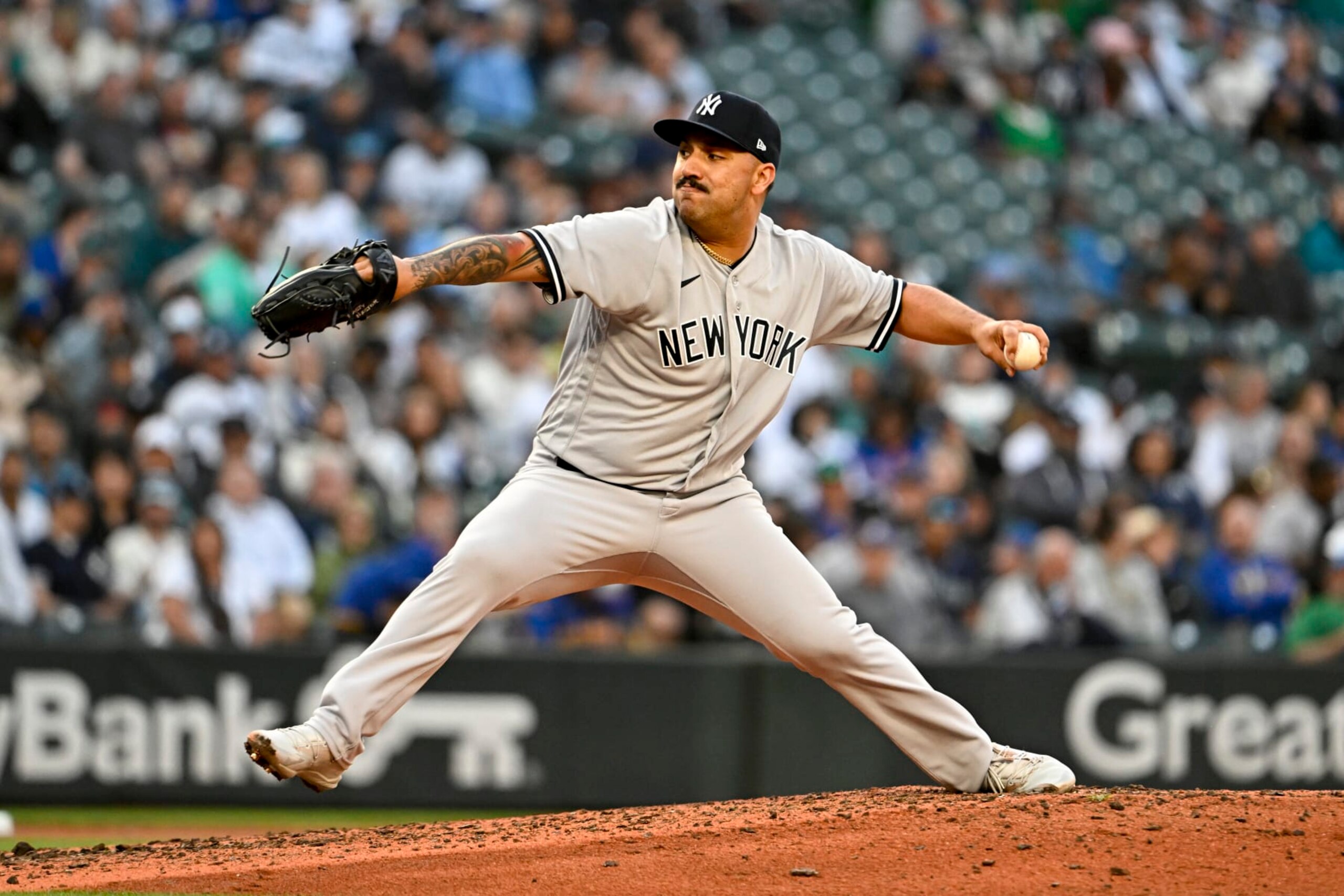 SEATTLE, WASHINGTON - MAY 30: Nestor Cortes #65 of the New York Yankees throws a pitch during the fourth inning against the Seattle Mariners at T-Mobile Park on May 30, 2023 in Seattle, Washington. (Photo by Alika Jenner/Getty Images)