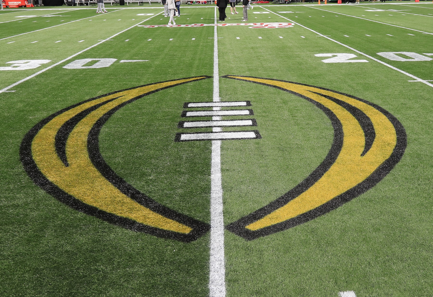 ATLANTA, GA - DECEMBER 31:  Bowl Game logos on and around the field before the college football game between the University of Georgia Bulldogs and The Ohio State Buckeyes on December 31, 2022 at the Mercedes-Benz Stadium in Atlanta, GA.  (Photo by David J. Griffin/Icon Sportswire via Getty Images)