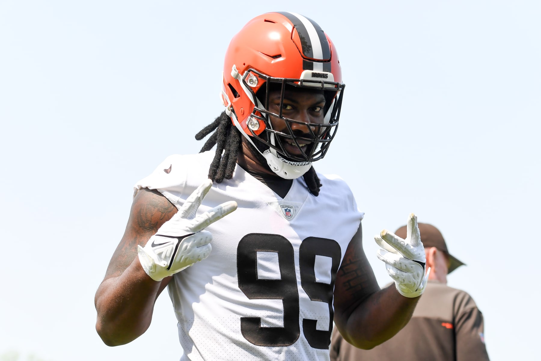 BEREA, OHIO - MAY 24: Za'Darius Smith #99 of the Cleveland Browns poses for a photo during the Cleveland Browns OTAs at CrossCountry Mortgage Campus on May 24, 2023 in Berea, Ohio. (Photo by Nick Cammett/Getty Images)