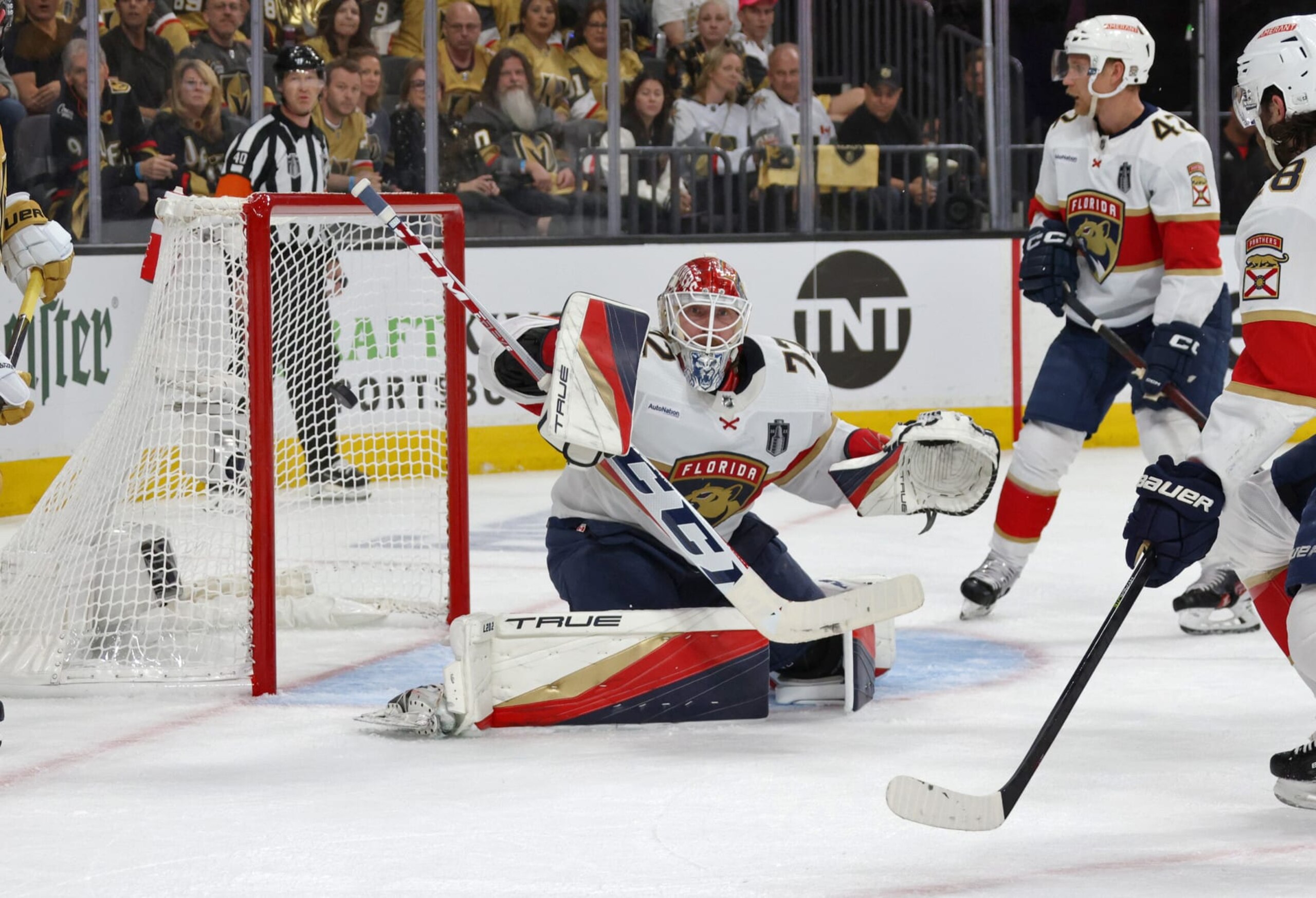 LAS VEGAS, NEVADA - JUNE 05: Goaltender Sergei Bobrovsky #72 of the Florida Panthers can't make the save on a shot for a goal by Alec Martinez #23 of the Vegas Golden Knights (not in photo) during the first period of Game Two of the 2023 NHL Stanley Cup Final between the Florida Panthers and the Vegas Golden Knights at T-Mobile Arena on June 05, 2023 in Las Vegas, Nevada. (Photo by Dave Sandford/NHLI via Getty Images)