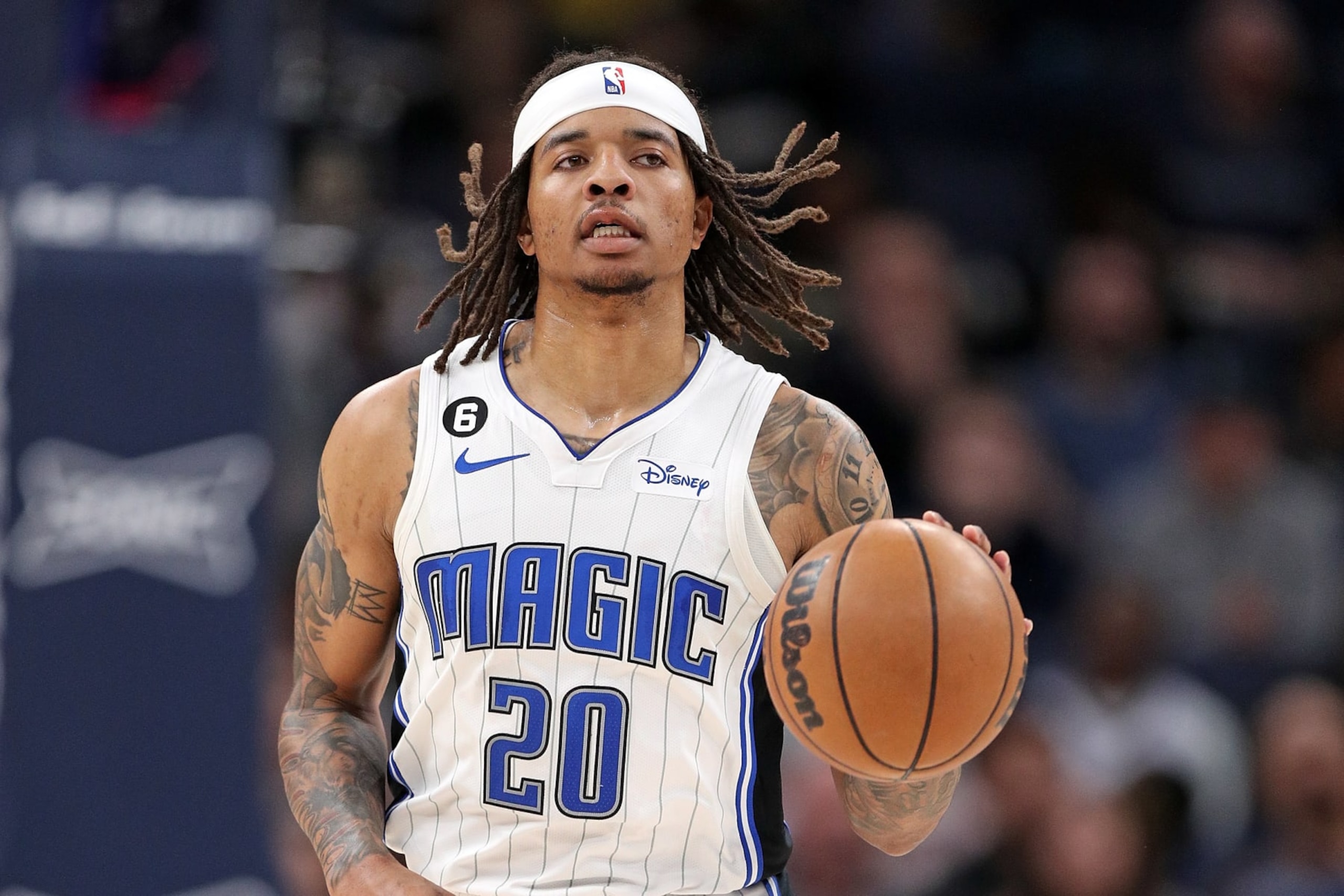 MEMPHIS, TENNESSEE - MARCH 28: Markelle Fultz #20 of the Orlando Magic brings the ball up court during the game against the Memphis Grizzlies at FedExForum on March 28, 2023 in Memphis, Tennessee. NOTE TO USER: User expressly acknowledges and agrees that, by downloading and or using this photograph, User is consenting to the terms and conditions of the Getty Images License Agreement. (Photo by Justin Ford/Getty Images)