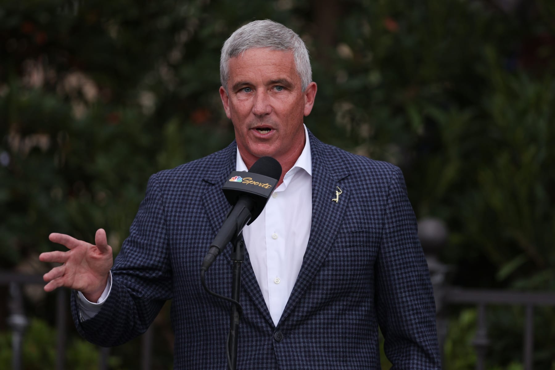 PONTE VEDRA BEACH, FLORIDA - MARCH 12: Jay Monahan, PGA TOUR Commissioner, speaks during the trophy ceremony during the final round of THE PLAYERS Championship on THE PLAYERS Stadium Course at TPC Sawgrass on March 12, 2023 in Ponte Vedra Beach, Florida. (Photo by Richard Heathcote/Getty Images)