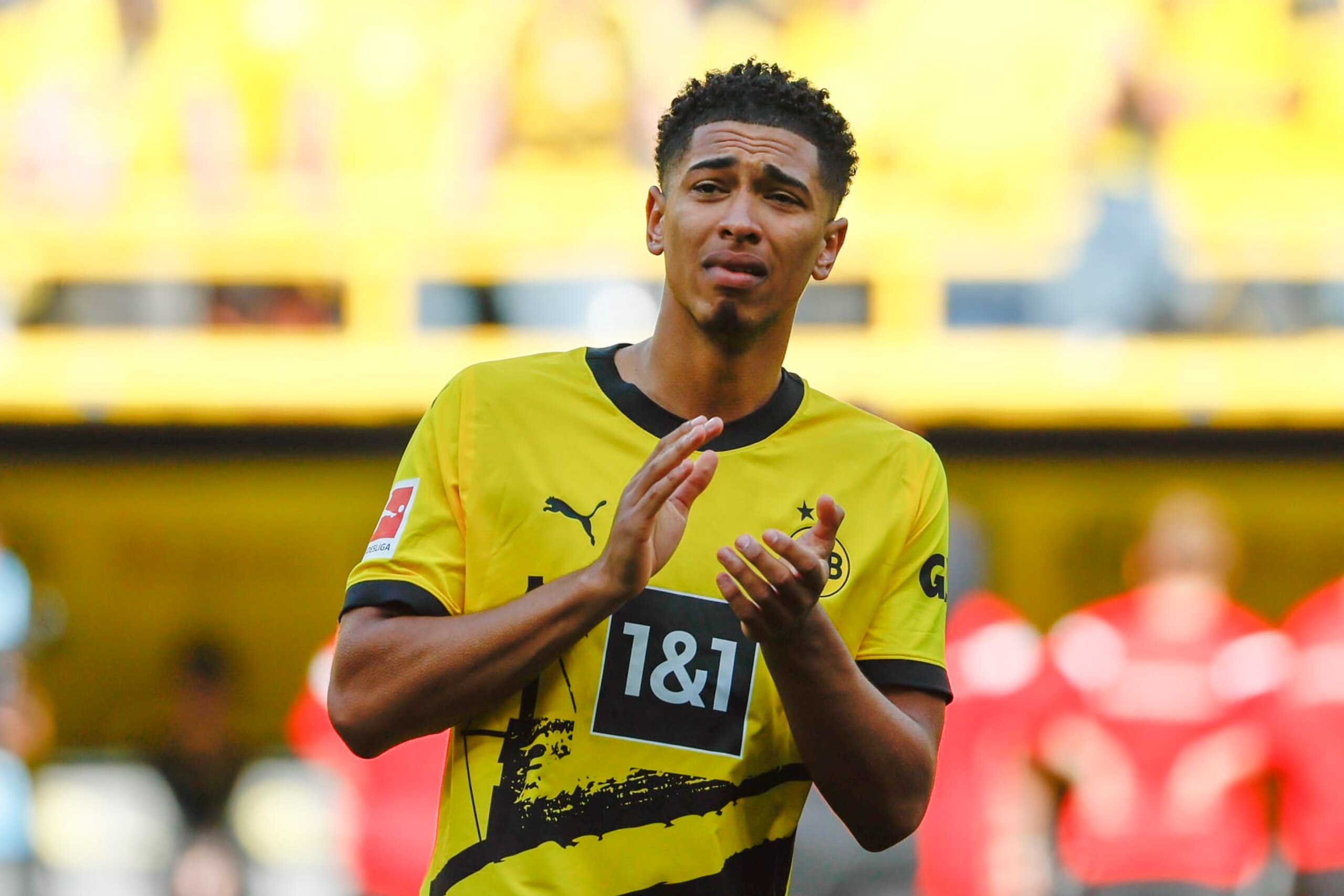 DORTMUND, GERMANY - MAY 27: Jude Bellingham of Borussia Dortmund looks disappointed after the Bundesliga match between Borussia Dortmund and 1. FSV Mainz 05 at Signal Iduna Park on May 27, 2023 in Dortmund, Germany. (Photo by Joachim Bywaletz/DeFodi Images via Getty Images)