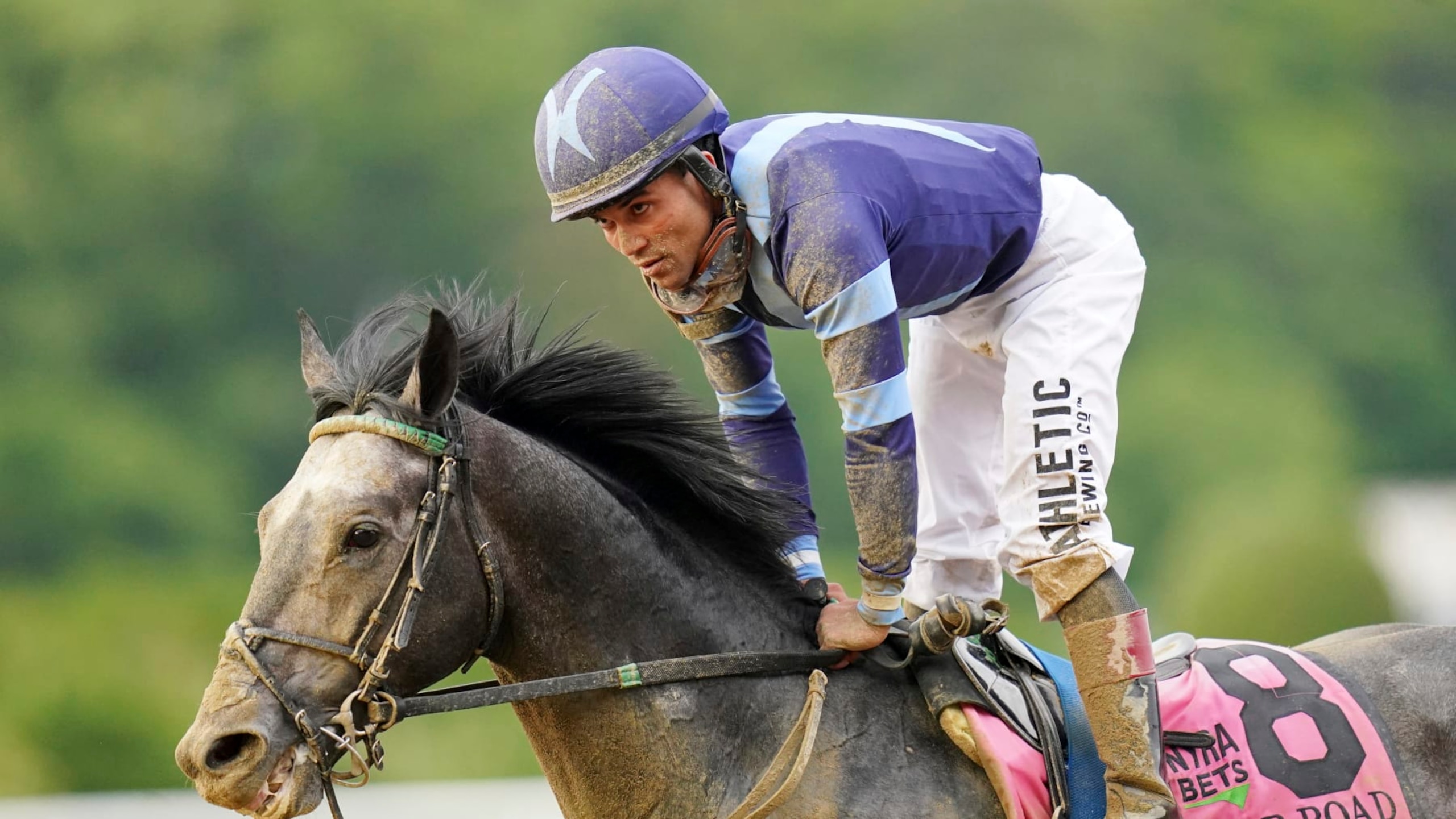 Joel Rosario atop Barber Road  at the 2022 Belmont Stakes