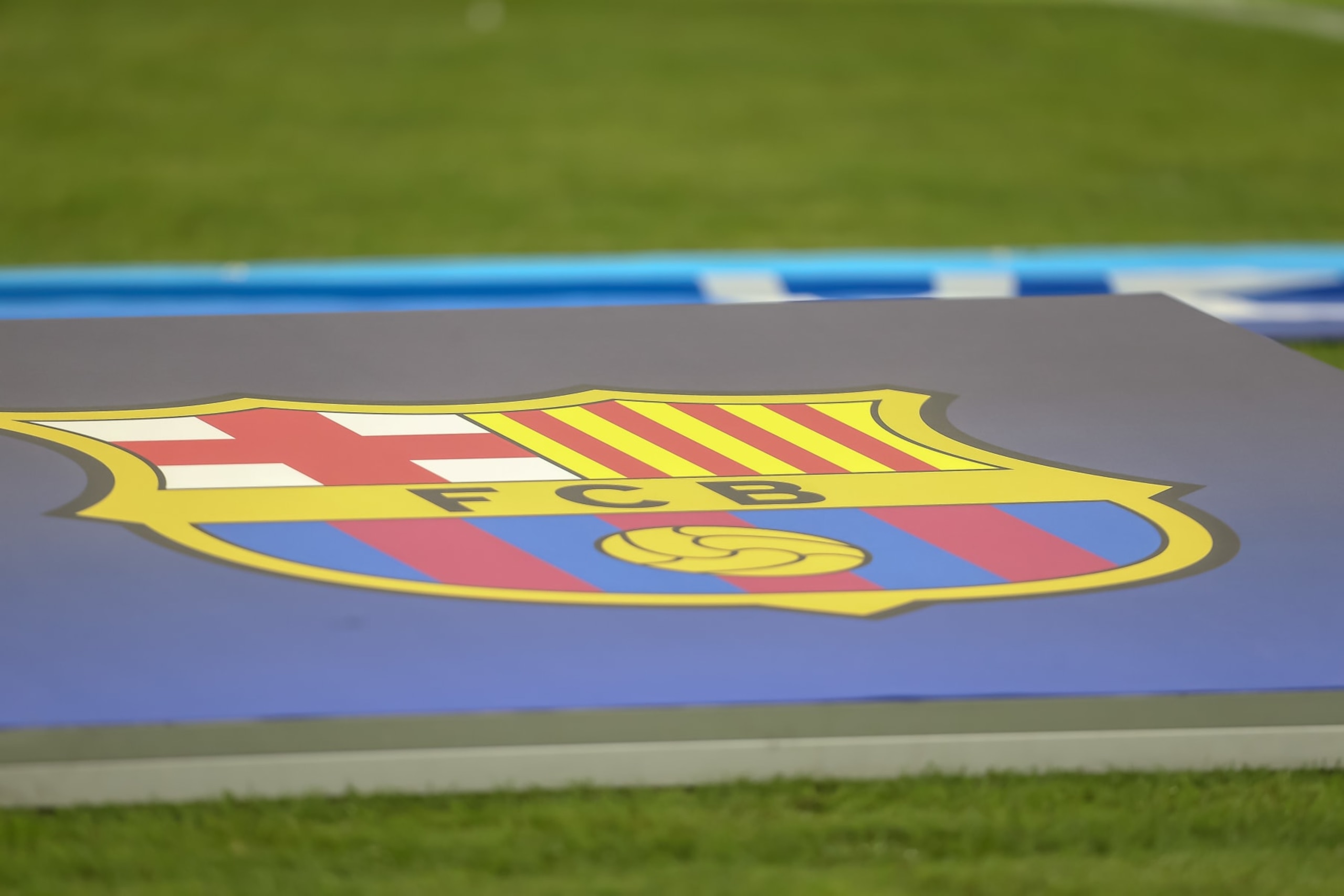 MUNICH, GERMANY - SEPTEMBER 13: . logo Barcelona FC prior to the UEFA Champions League group C match between FC Bayern München and FC Barcelona at Allianz Arena on September 13, 2022 in Munich, Germany. (Photo by Harry Langer/DeFodi Images via Getty Images)