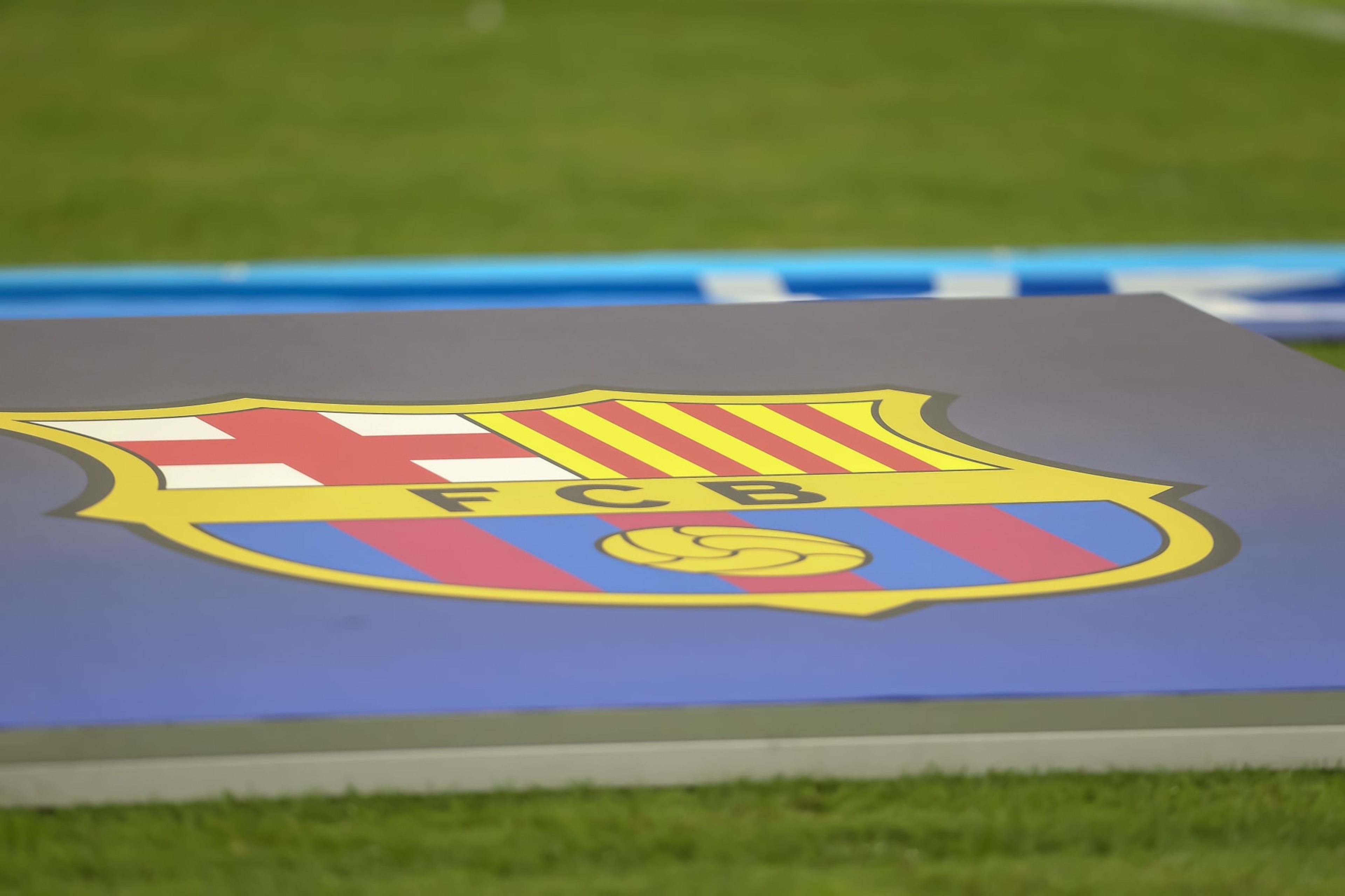 MUNICH, GERMANY - SEPTEMBER 13: . logo Barcelona FC prior to the UEFA Champions League group C match between FC Bayern München and FC Barcelona at Allianz Arena on September 13, 2022 in Munich, Germany. (Photo by Harry Langer/DeFodi Images via Getty Images)
