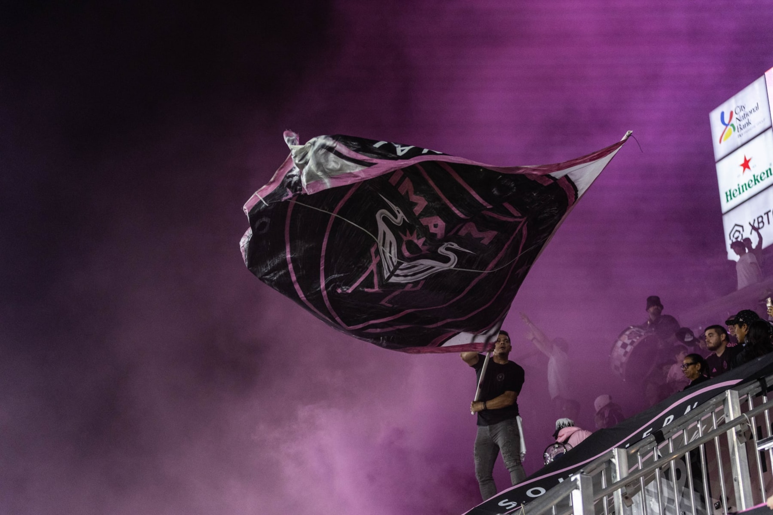 FORT LAUDERDALE, FLORIDA - May 31: Fans of Inter Miami cheer during the second half of a game against New York Red Bulls at DRV PNK Stadium on May 31, 2023 in Fort Lauderdale, Florida. (Photo by Lauren Sopourn/Getty Images)