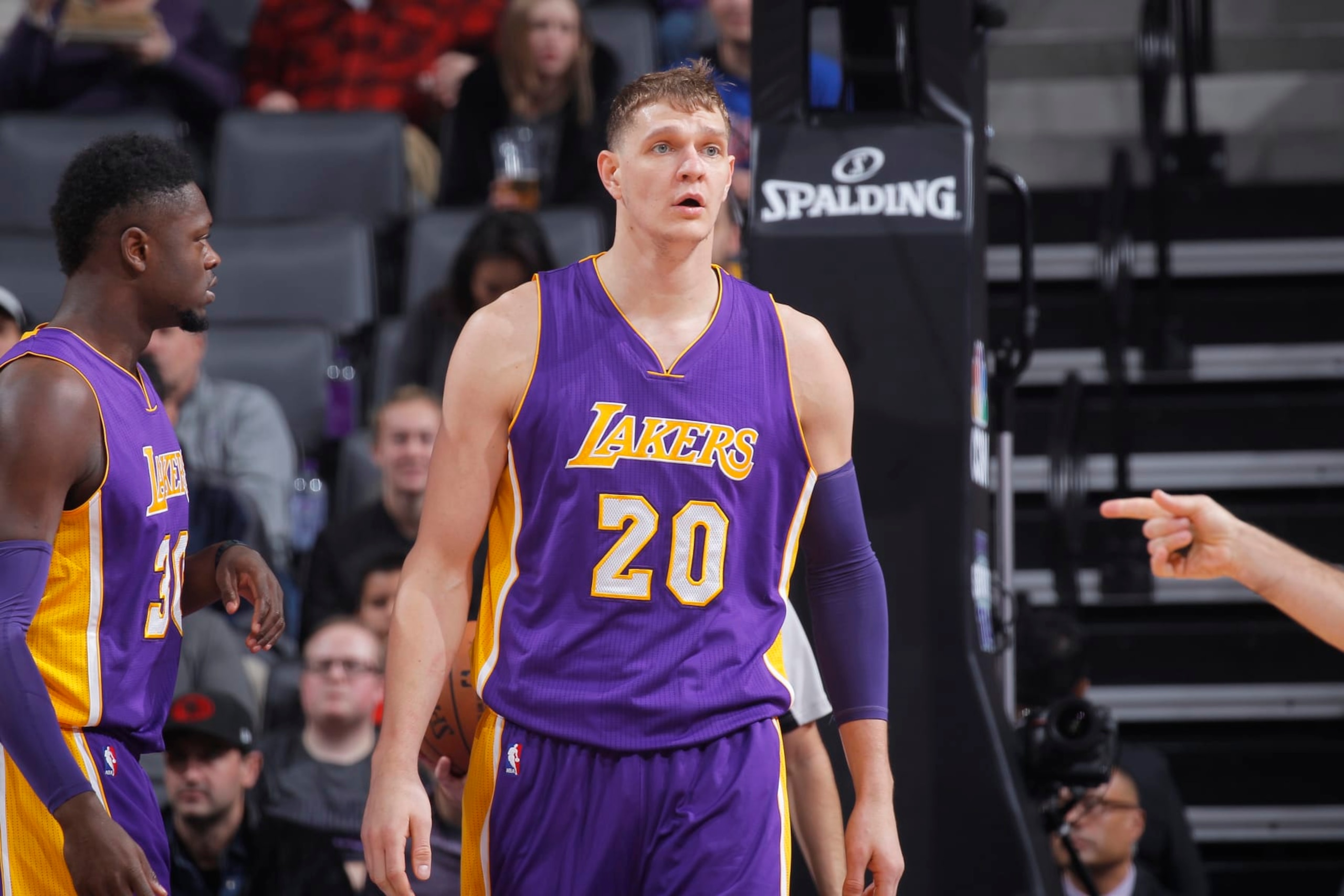 SACRAMENTO, CA - DECEMBER 12: Timofey Mozgov #20 of the Los Angeles Lakers looks on during the game against the Sacramento Kings on December 12, 2016 at Golden 1 Center in Sacramento, California. NOTE TO USER: User expressly acknowledges and agrees that, by downloading and or using this photograph, User is consenting to the terms and conditions of the Getty Images Agreement. Mandatory Copyright Notice: Copyright 2016 NBAE (Photo by Rocky Widner/NBAE via Getty Images)