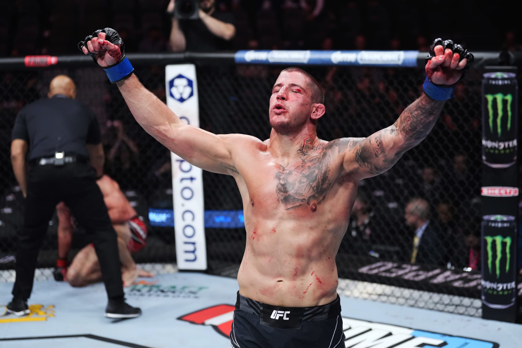 LAS VEGAS, NEVADA - MARCH 04: Marc-Andre Barriault of Canada celebrates his win over Julian Marquez in a middleweight fight during the UFC 285 event at T-Mobile Arena on March 04, 2023 in Las Vegas, Nevada. (Photo by Jeff Bottari/Zuffa LLC via Getty Images)