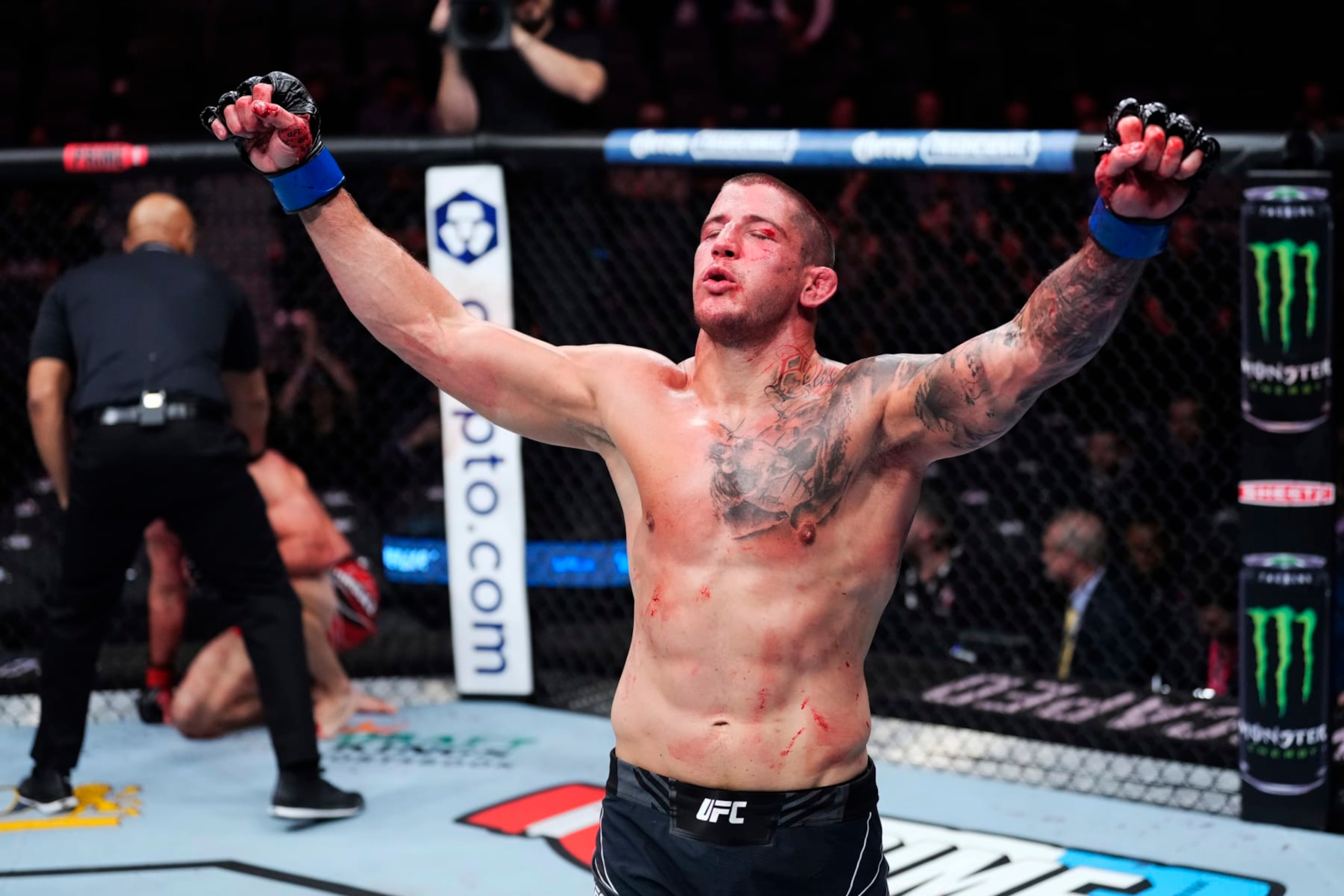 LAS VEGAS, NEVADA - MARCH 04: Marc-Andre Barriault of Canada celebrates his win over Julian Marquez in a middleweight fight during the UFC 285 event at T-Mobile Arena on March 04, 2023 in Las Vegas, Nevada. (Photo by Jeff Bottari/Zuffa LLC via Getty Images)