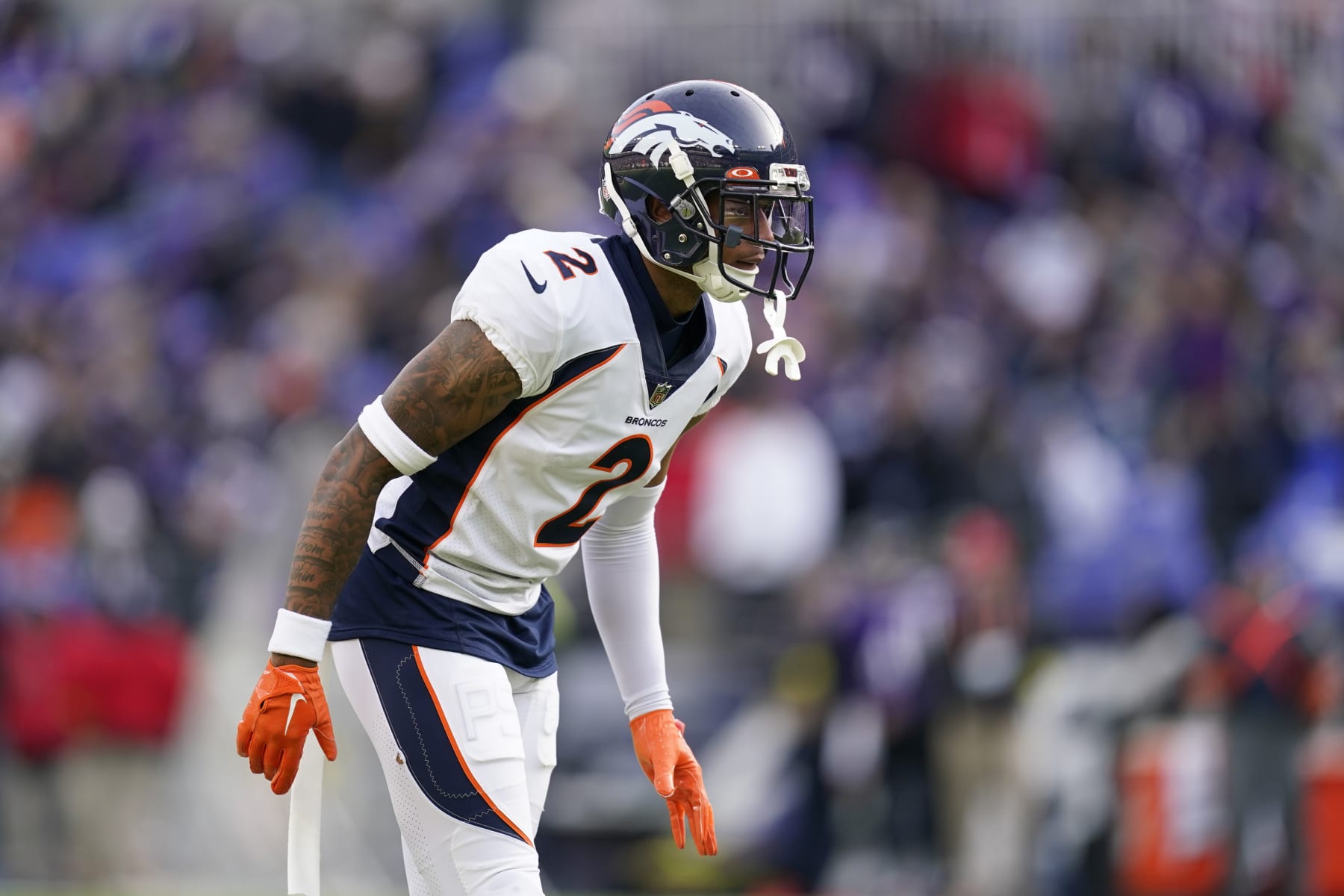 Denver Broncos cornerback Pat Surtain II defends in the first half of an NFL football game against the Baltimore Ravens, Sunday, Dec. 4, 2022, in Baltimore. (AP Photo/Patrick Semansky)