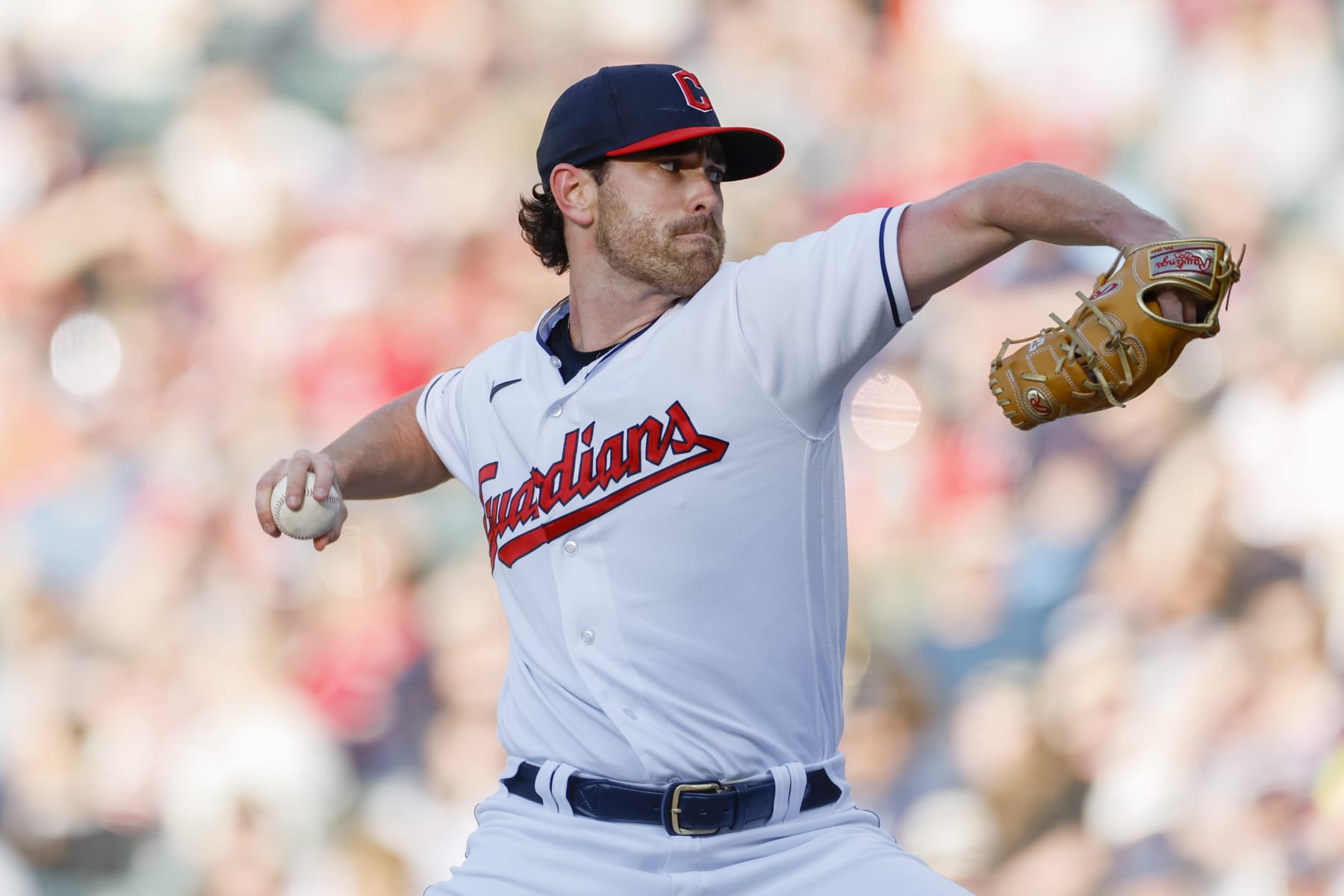 CLEVELAND, OH - MAY 26: Shane Bieber #57 of the Cleveland Guardians pitches against the St. Louis Cardinals during the first inning at Progressive Field on May 26, 2023 in Cleveland, Ohio. (Photo by Ron Schwane/Getty Images)
