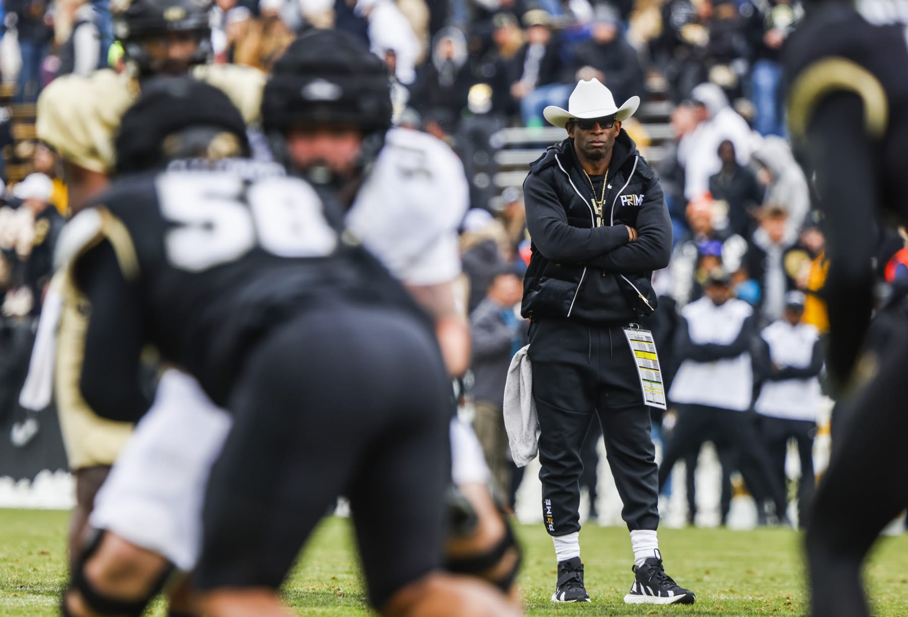 BOULDER, UNITED STATES - APRIL 22:  University of Colorado Buffaloes head coach Deion Sanders before the Spring football game as part of Black and Gold Day on April 22, 2023. (Photo by Michael Ciaglo for The Washington Post via Getty Images)