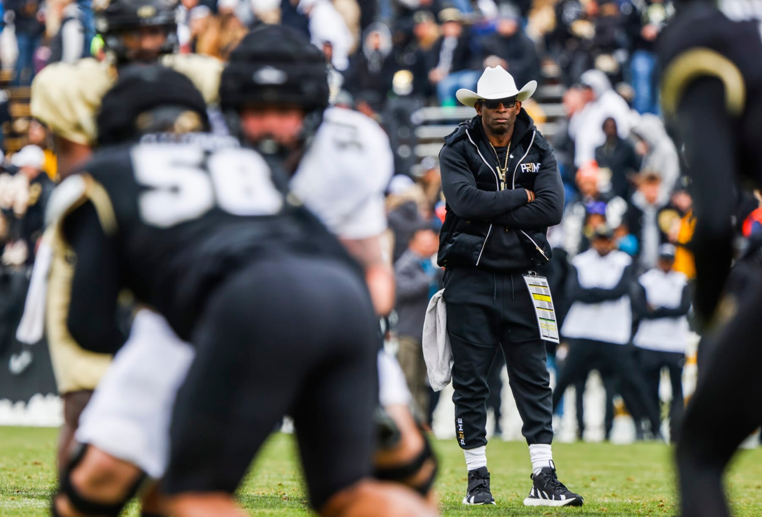 BOULDER, UNITED STATES - APRIL 22:  University of Colorado Buffaloes head coach Deion Sanders before the Spring football game as part of Black and Gold Day on April 22, 2023. (Photo by Michael Ciaglo for The Washington Post via Getty Images)