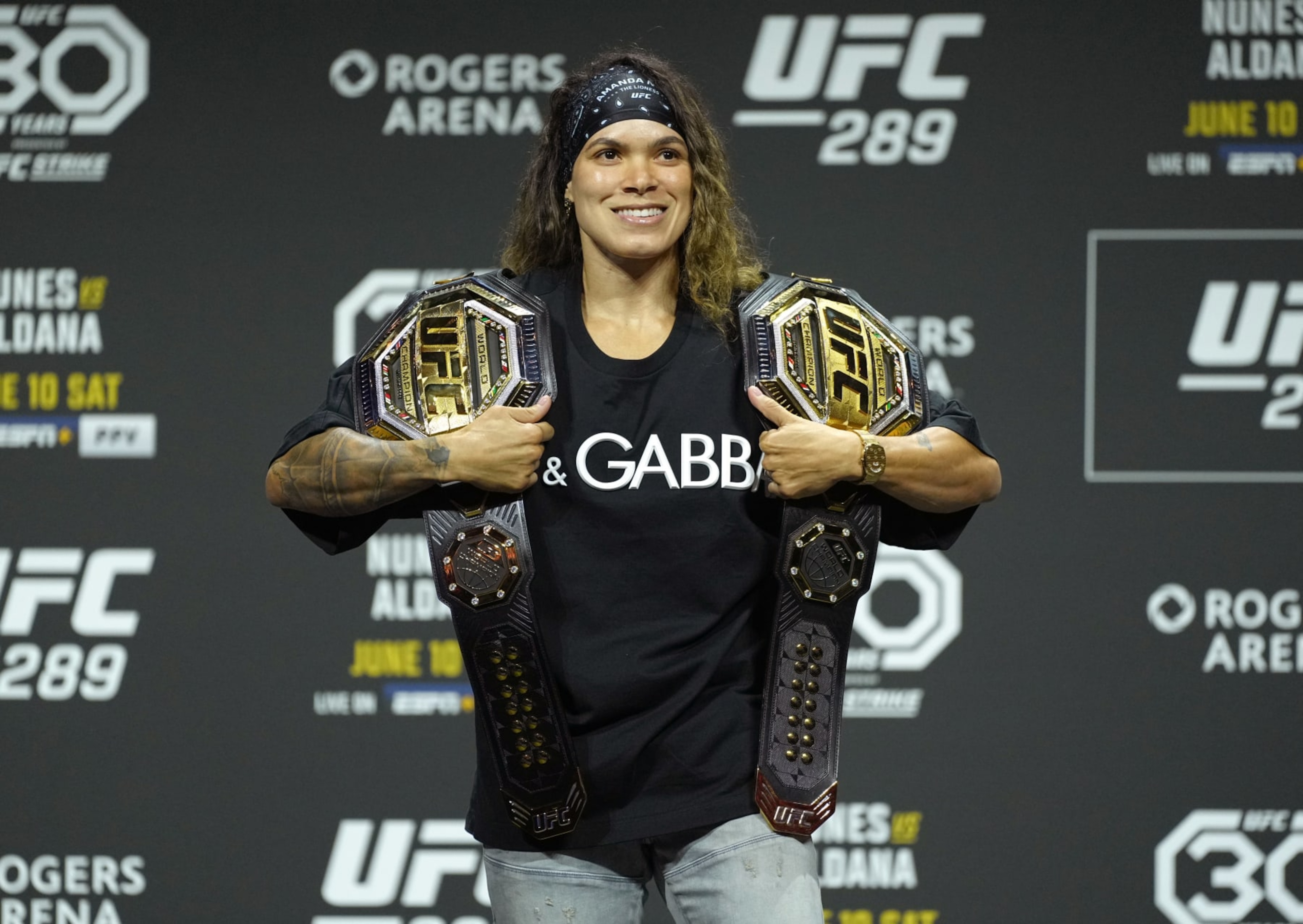 VANCOUVER, BRITISH COLUMBIA - JUNE 08: Amanda Nunes of Brazil poses during the UFC 289 press conference at Rogers Arena on June 08, 2023 in Vancouver, British Columbia. (Photo by Jeff Bottari/Zuffa LLC via Getty Images)