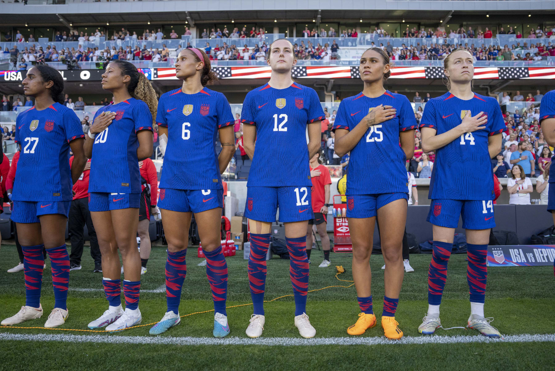 ST LOUIS, MO - APRIL 11: Tierna Davidson #12 of the United States stands on the sideline before a game between the Republic of Ireland and the USWNT at CITYPARK on April 11, 2023 in St Louis, Missouri. (Photo by Brad Smith/USSF/Getty Images)