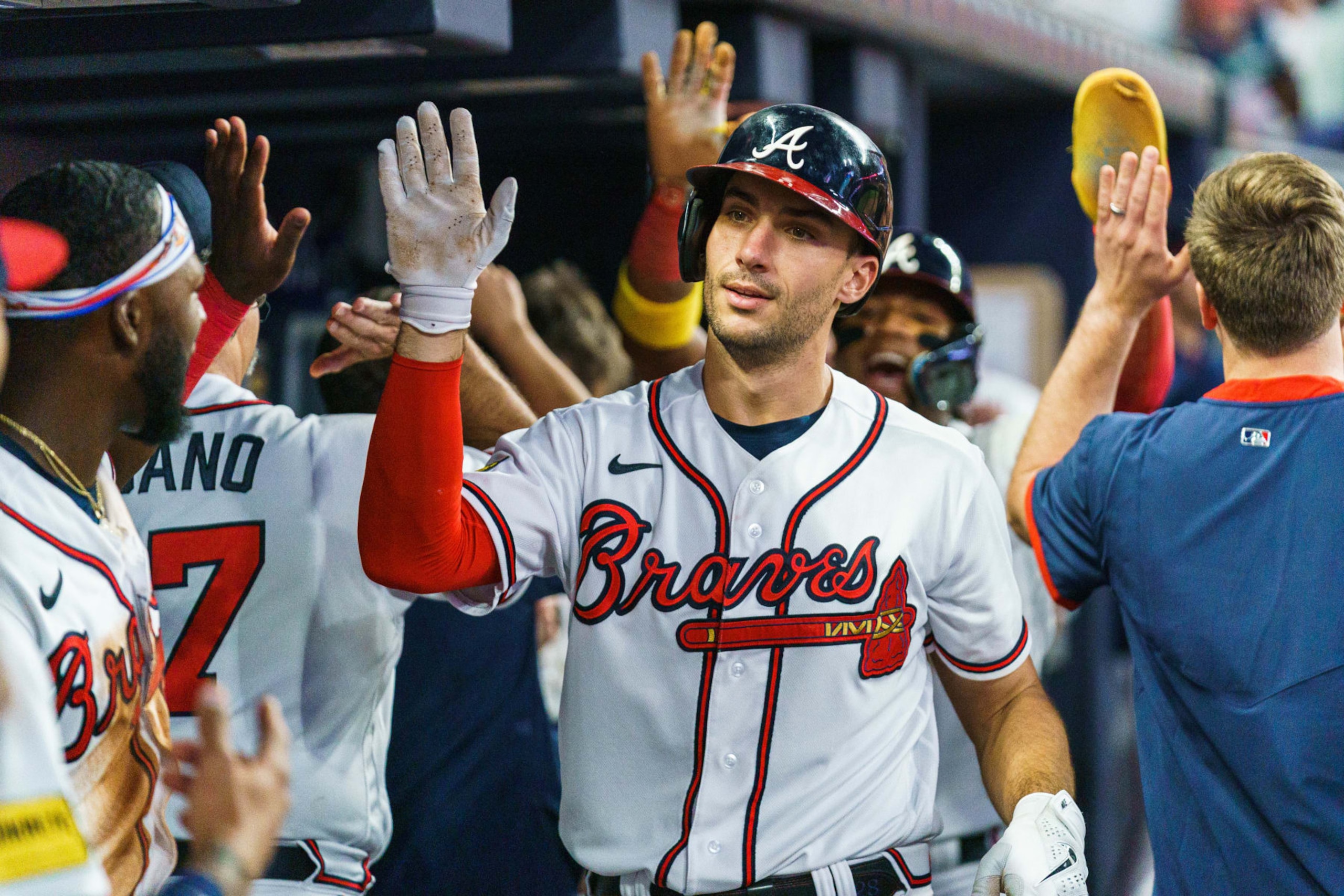 ATLANTA, GA - MAY 28: Matt Olson #28 of the Atlanta Braves during the game against the Philadelphia Phillies at Truist Park on May 28, 2023 in Atlanta, Georgia. (Photo by Matthew Grimes Jr./Atlanta Braves/Getty Images)