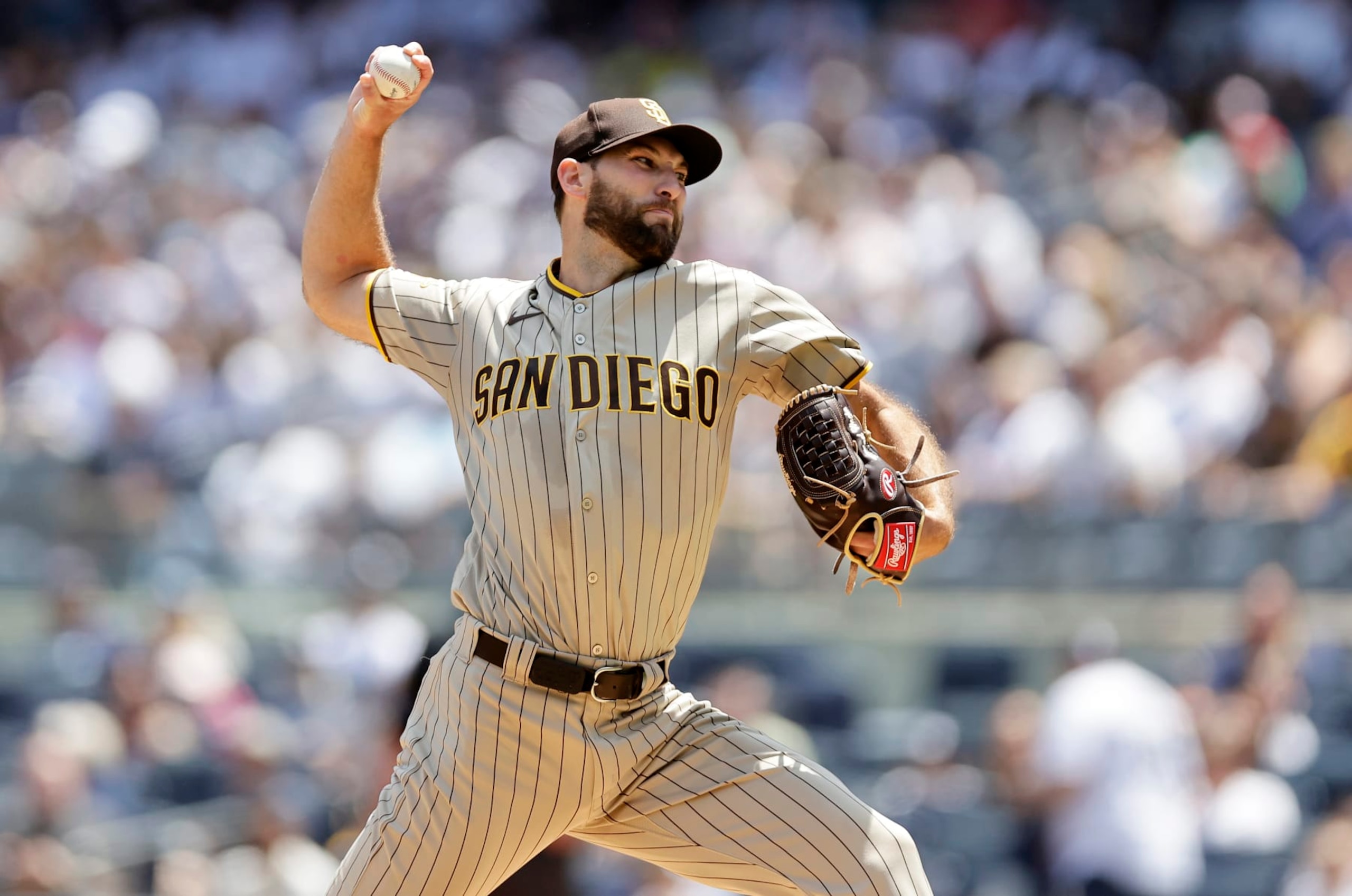 NEW YORK, NY - MAY 27:  Michael Wacha #52 of the San Diego Padres pitches during the first inning against the New York Yankees at Yankee Stadium on May 27, 2023 in Bronx, New York. (Photo by Jim McIsaac/Getty Images)