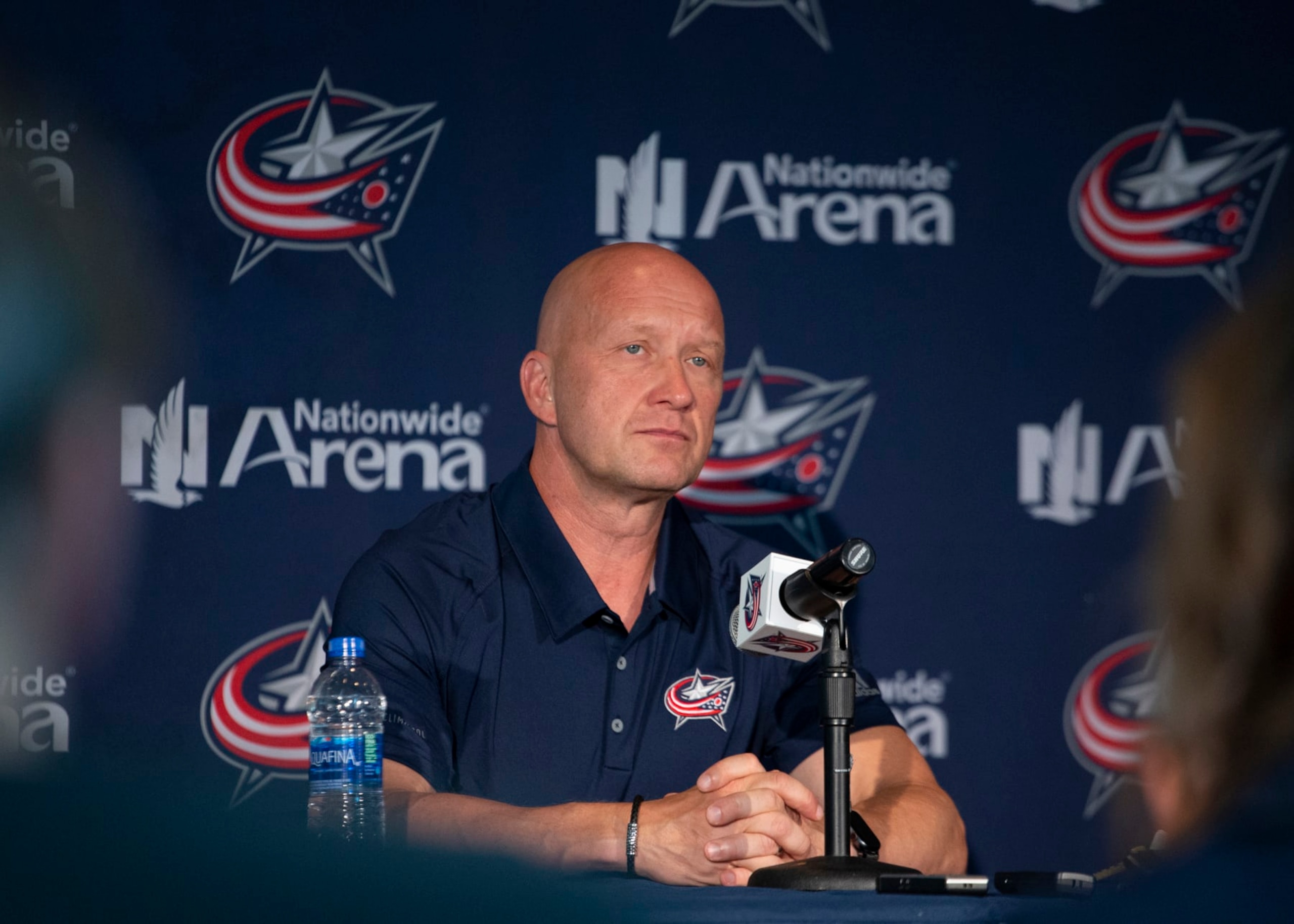 COLUMBUS, OH - SEPTEMBER 11: Columbus Blue Jackets General Manager Jarmo Kekalainen addresses members of the media during Media Day at Nationwide Arena in Columbus, OH on September 11, 2019. (Photo by Jason Mowry/Icon Sportswire via Getty Images)