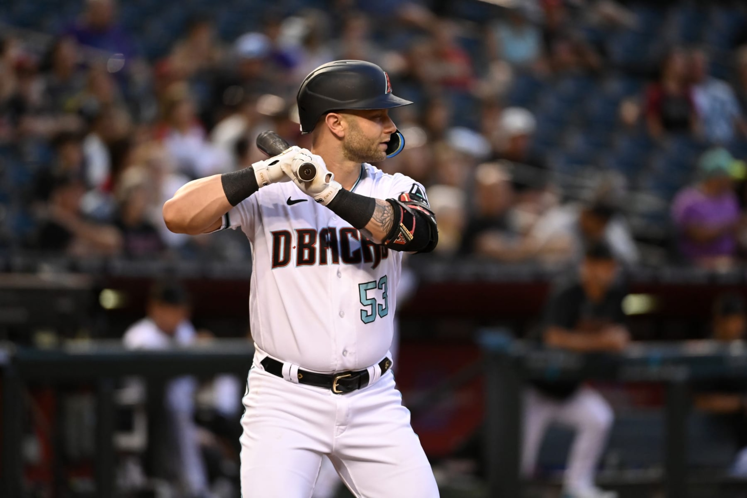 PHOENIX, ARIZONA - MAY 30: Christian Walker #53 of the Arizona Diamondbacks gets ready in the batters box against the Colorado Rockies at Chase Field on May 30, 2023 in Phoenix, Arizona. (Photo by Norm Hall/Getty Images)