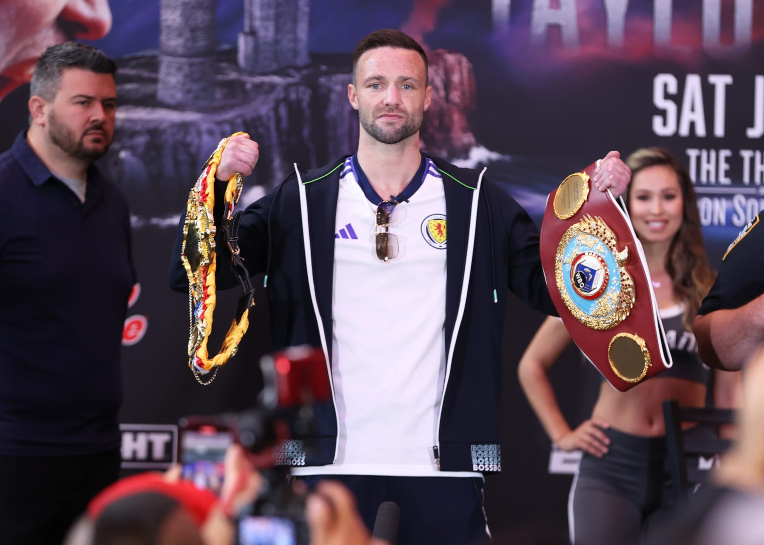 NEW YORK, NEW YORK - JUNE 08: Josh Taylor poses during the press conference ahead of his June 10 WBO junior welterweight championship fight against Teofimo Lopez, at Chase Square at Madison Square Garden on June 08, 2023 in New York City. (Photo by Mikey Williams/Top Rank Inc via Getty Images)