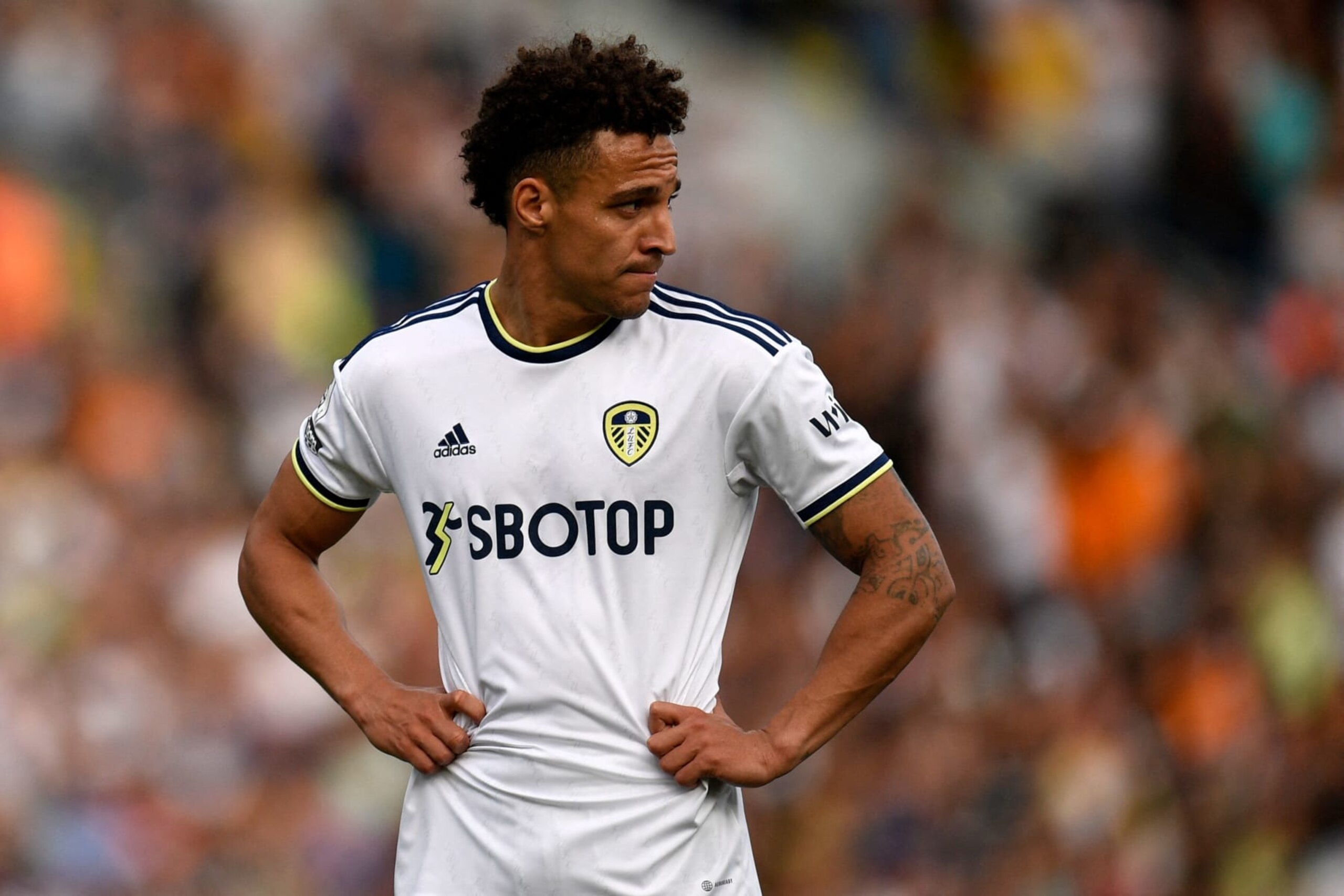 Leeds United's Brazilian-born Spanish striker Rodrigo reacts during the English Premier League football match between Leeds United and Tottenham Hotspur at Elland Road in Leeds, northern England on May 28, 2023. (Photo by Oli SCARFF / AFP) / RESTRICTED TO EDITORIAL USE. No use with unauthorized audio, video, data, fixture lists, club/league logos or 'live' services. Online in-match use limited to 120 images. An additional 40 images may be used in extra time. No video emulation. Social media in-match use limited to 120 images. An additional 40 images may be used in extra time. No use in betting publications, games or single club/league/player publications. / (Photo by OLI SCARFF/AFP via Getty Images) Leeds United's Brazilian-born Spanish striker Rodrigo reacts during the English Premier League football match between Leeds United and Tottenham Hotspur at Elland Road in Leeds, northern England on May 28, 2023. (Photo by Oli SCARFF / AFP) / RESTRICTED TO EDITORIAL USE. No use with unauthorized audio, video, data, fixture lists, club/league logos or 'live' services. Online in-match use limited to 120 images. An additional 40 images may be used in extra time. No video emulation. Social media in-match use limited to 120 images. An additional 40 images may be used in extra time. No use in betting publications, games or single club/league/player publications. / (Photo by OLI SCARFF/AFP via Getty Images)