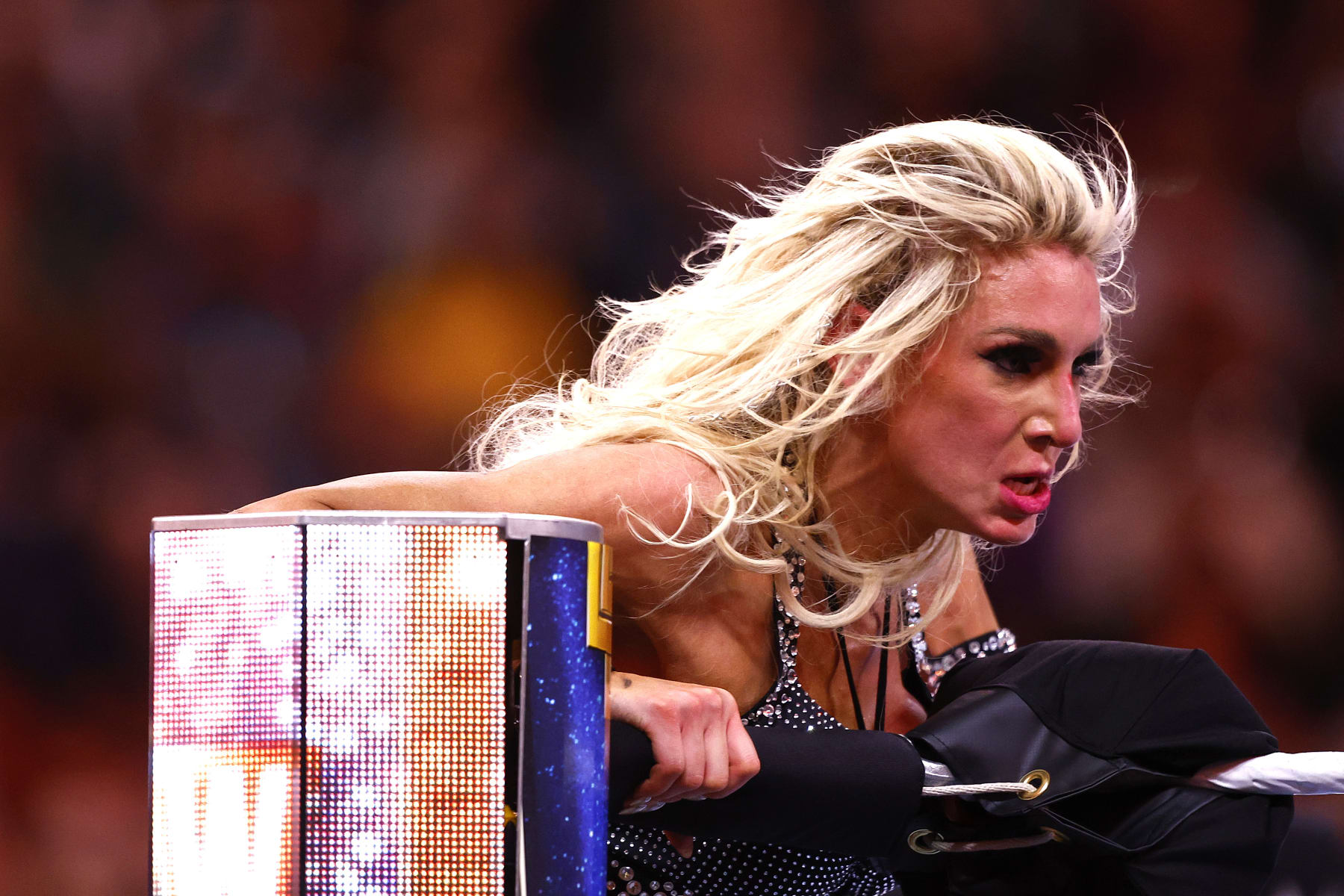 INGLEWOOD, CALIFORNIA - APRIL 01:  Charlotte Flair during WrestleMania Goes Hollywood at SoFi Stadium on April 01, 2023 in Inglewood, California. (Photo by Ronald Martinez/Getty Images)