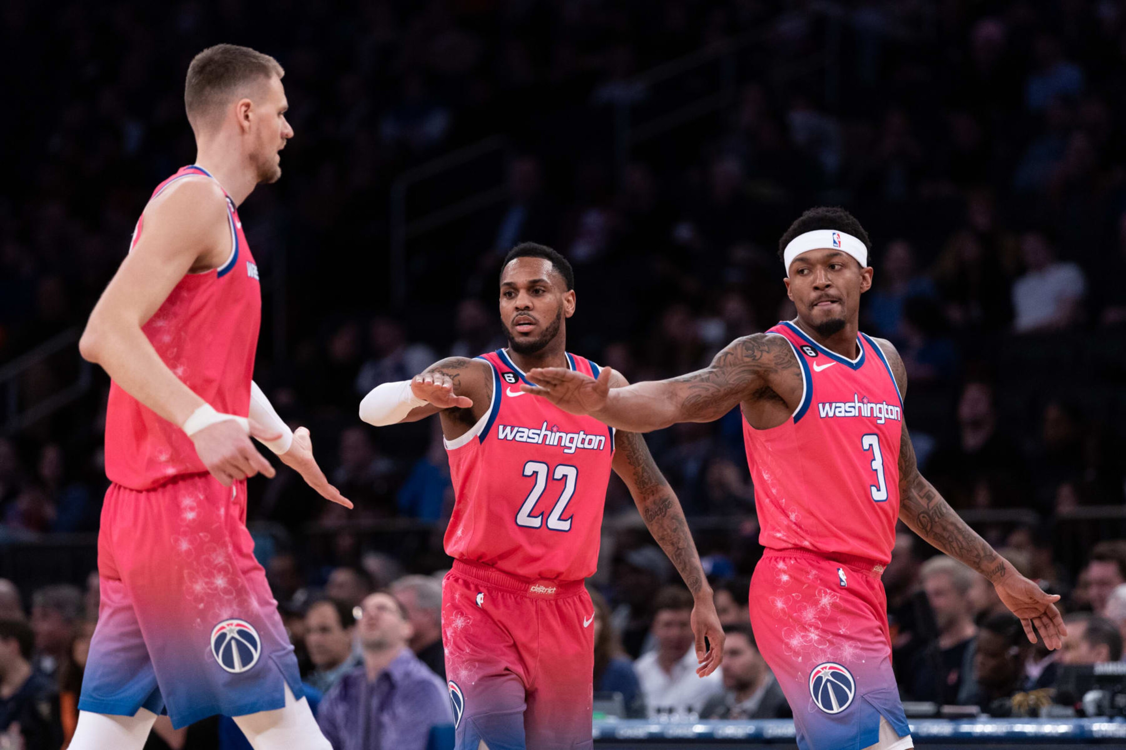 Kristaps PorziÅÄ£is, Monte Morris and Bradley Beal Kristaps PorziÅÄ£is, Monte Morris and Bradley Beal