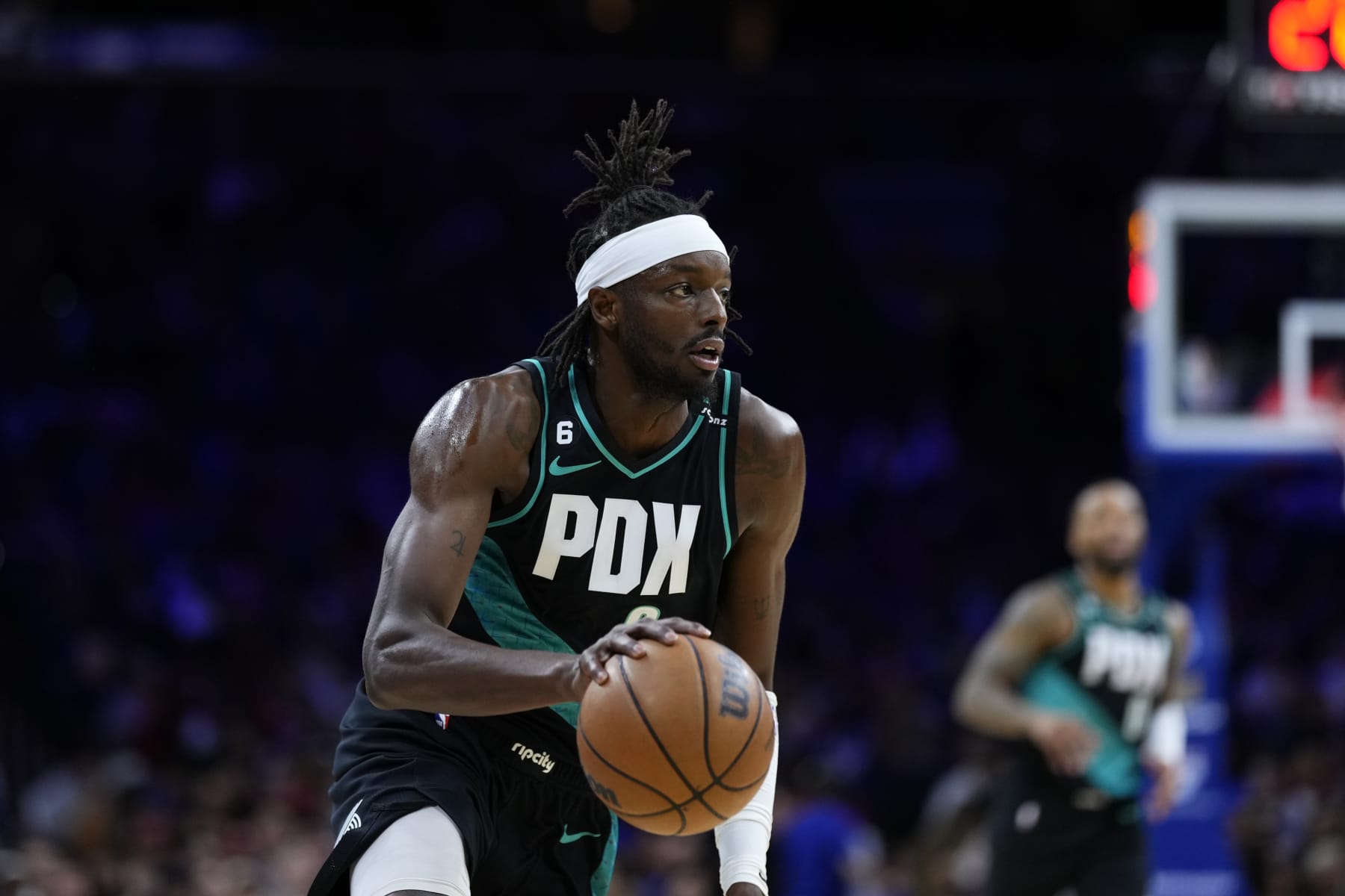 Portland Trail Blazers' Jerami Grant plays during an NBA basketball game, Friday, March 10, 2023, in Philadelphia. (AP Photo/Matt Slocum)