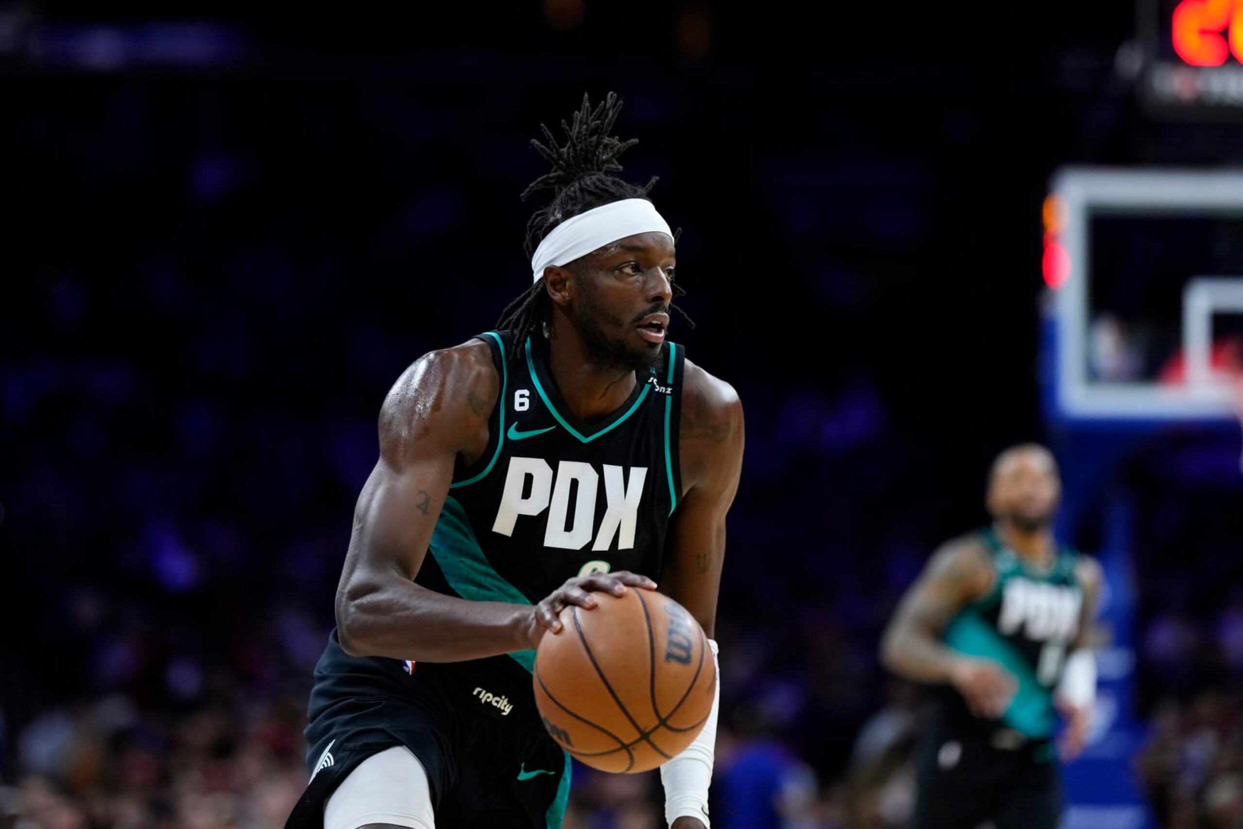 Portland Trail Blazers' Jerami Grant plays during an NBA basketball game, Friday, March 10, 2023, in Philadelphia. (AP Photo/Matt Slocum)