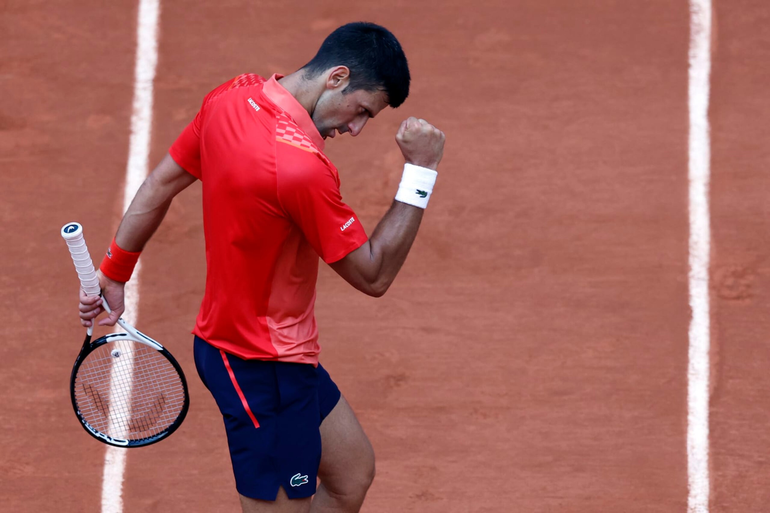 Serbia's Novak Djokovic reacts during his final match of the French Open tennis tournament against Norway's Casper Ruud at the Roland Garros stadium in Paris, Sunday, June 11, 2023. (AP Photo/Jean-Francois Badias)