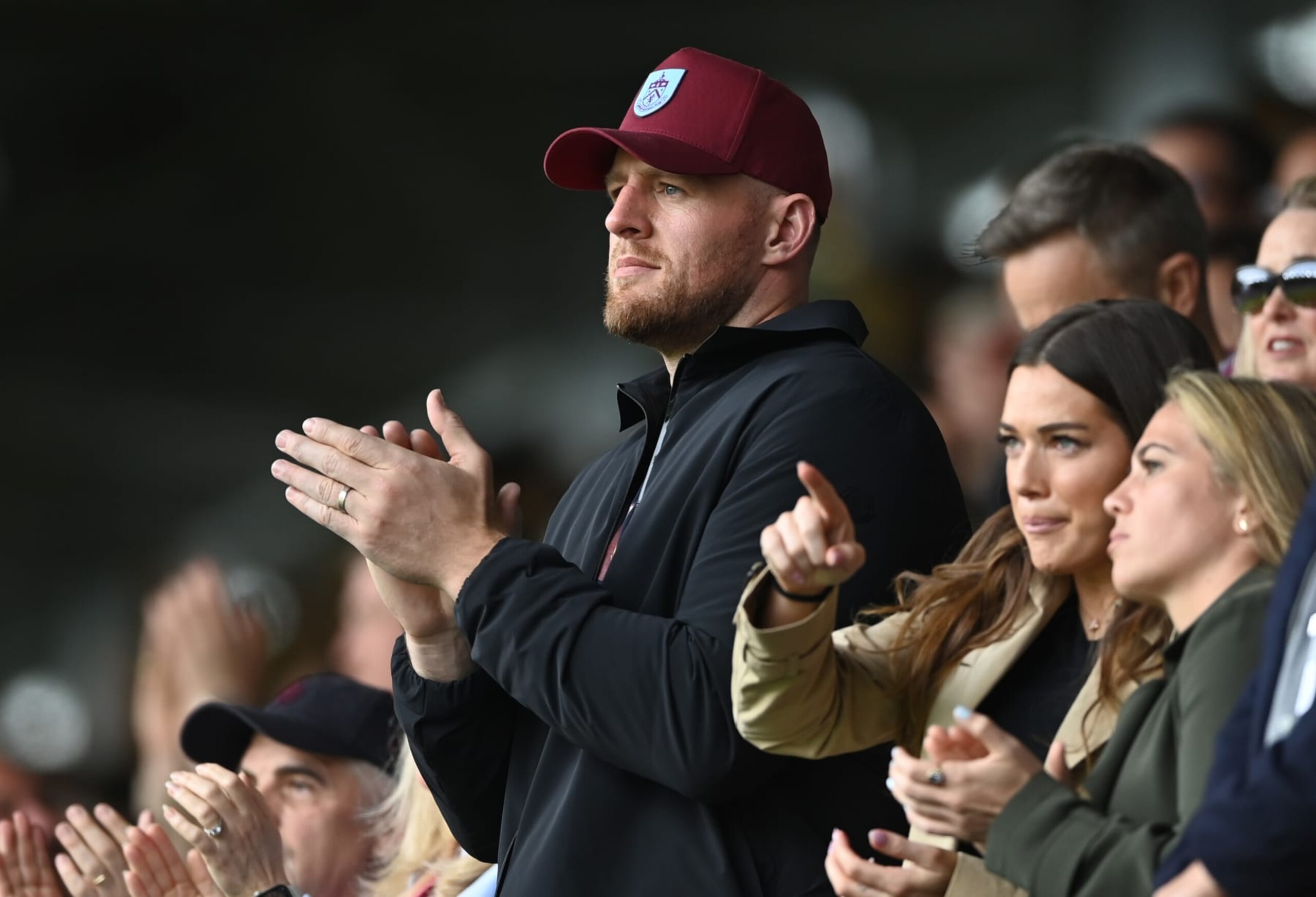 BURNLEY, ENGLAND - MAY 08: NFL legend and Burnley FC stakeholder JJ Watt watches the match during the Sky Bet Championship between Burnley and Cardiff City at Turf Moor on May 08, 2023 in Burnley, England. (Photo by Gareth Copley/Getty Images)