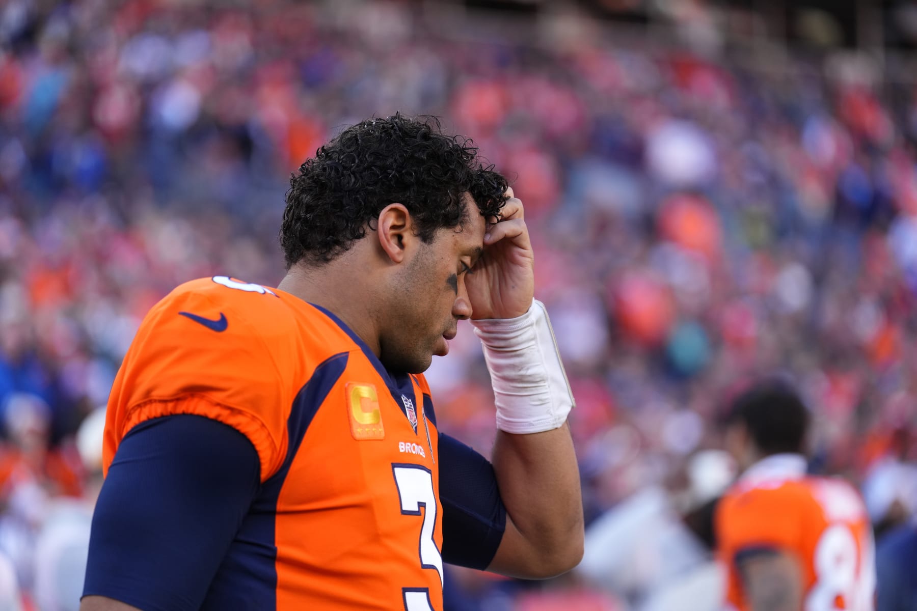 Denver Broncos quarterback Russell Wilson (3) during an NFL football game against the Los Angeles Chargers, Sunday, Jan. 8, 2023, in Denver. (AP Photo/Jack Dempsey)