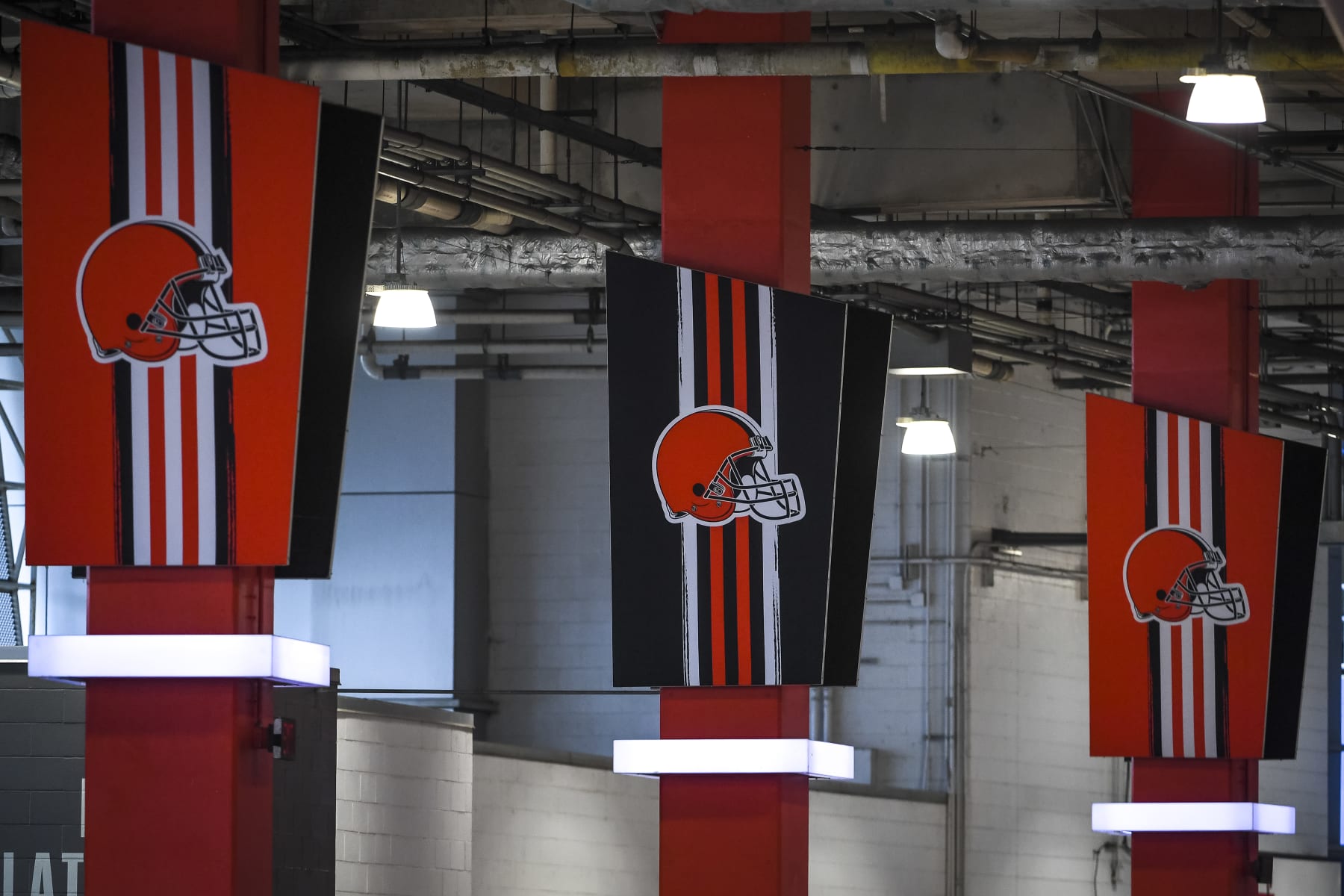 CLEVELAND, OHIO - JANUARY 03: The Cleveland Browns logo is pictured before the first quarter against the Pittsburgh Steelers at FirstEnergy Stadium on January 03, 2021 in Cleveland, Ohio. (Photo by Nic Antaya/Getty Images)