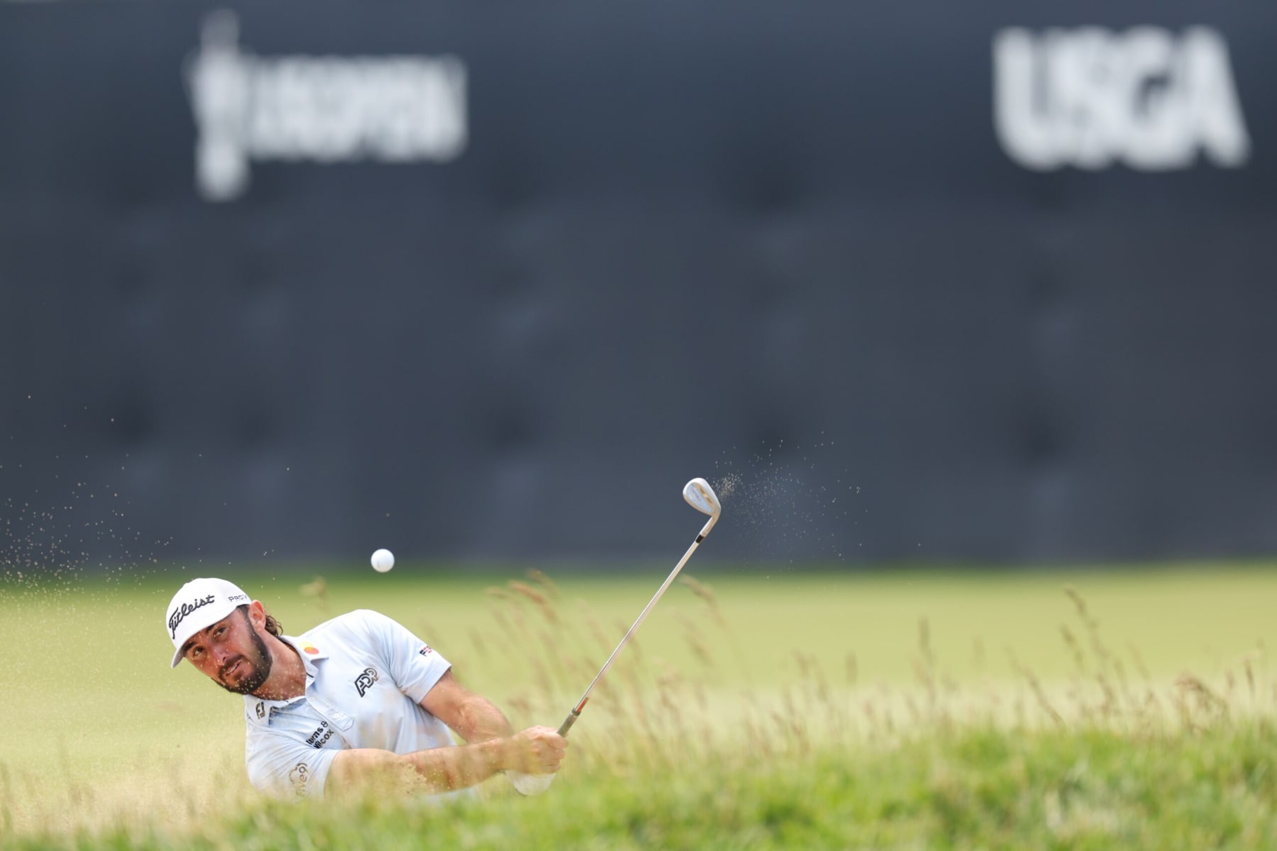 LOS ANGELES, CALIFORNIA - JUNE 12: Max Homa of the United States plays a shot from a bunker on the 18th hole during a practice round prior to the 123rd U.S. Open Championship at The Los Angeles Country Club on June 12, 2023 in Los Angeles, California. (Photo by Andrew Redington/Getty Images)